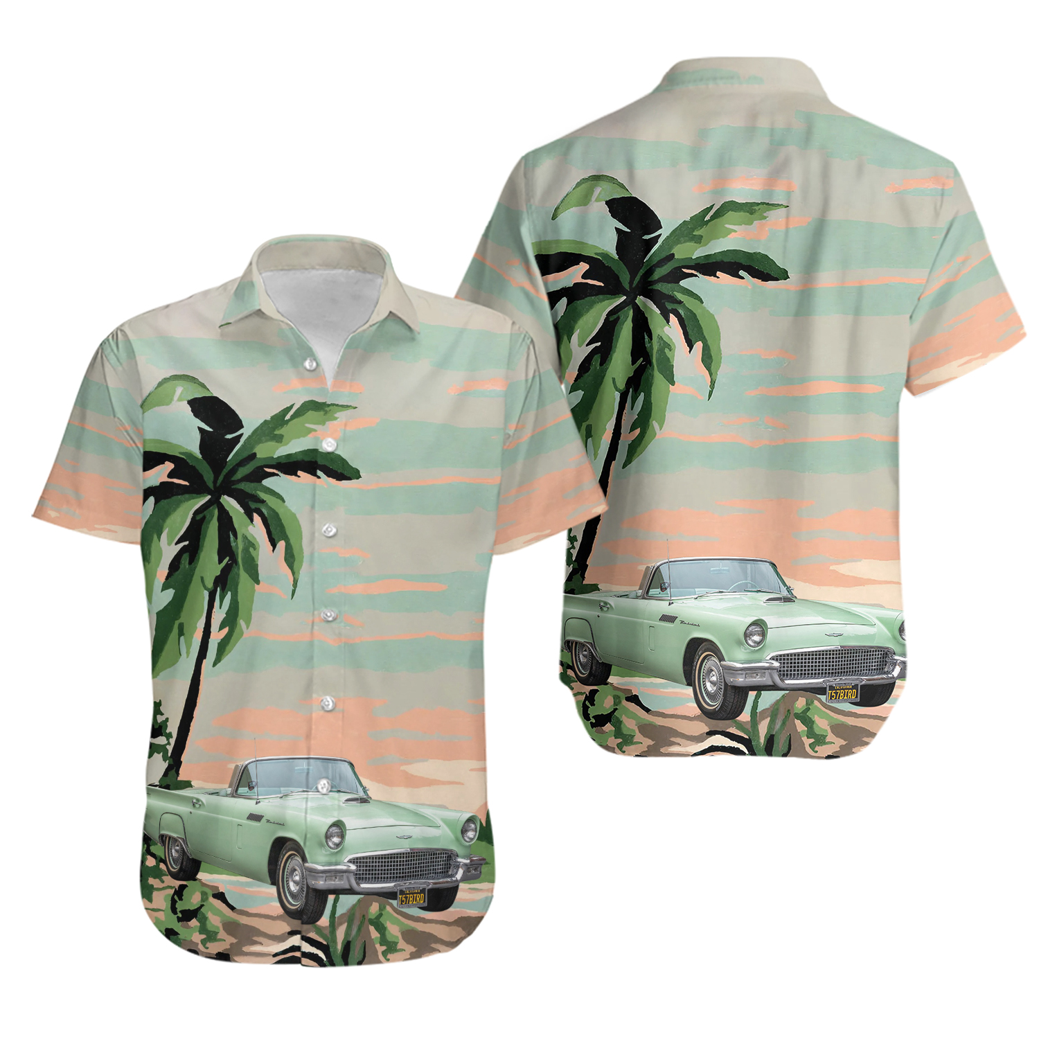 1957 Ford Thunderbird Convertible Willow Green Hawaiian Shirt