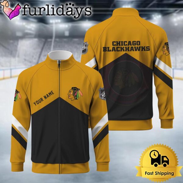 Chicago Blackhawks Logo Custom Standing Neck Zipper Jacket