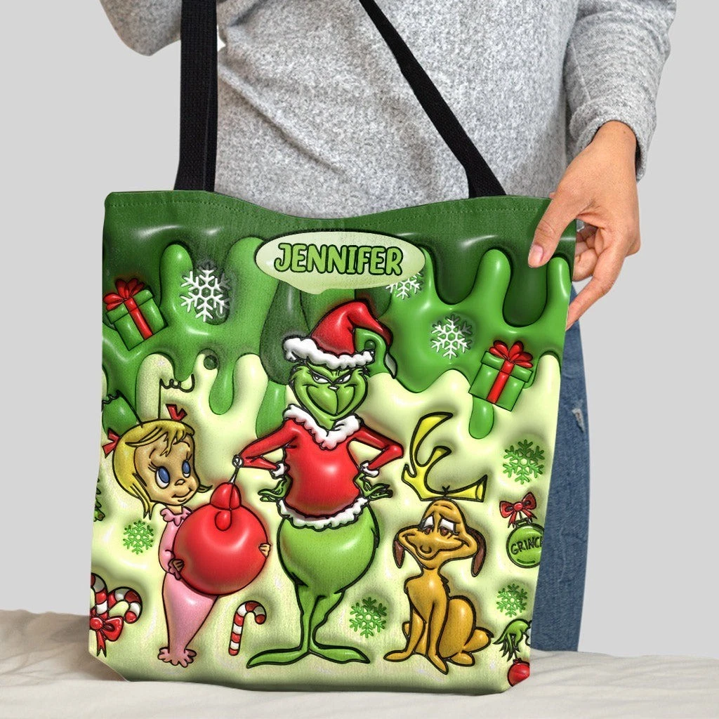 Personalized funny character Green Mischief Tote Bag, How the funny character Stole Christmas Bag