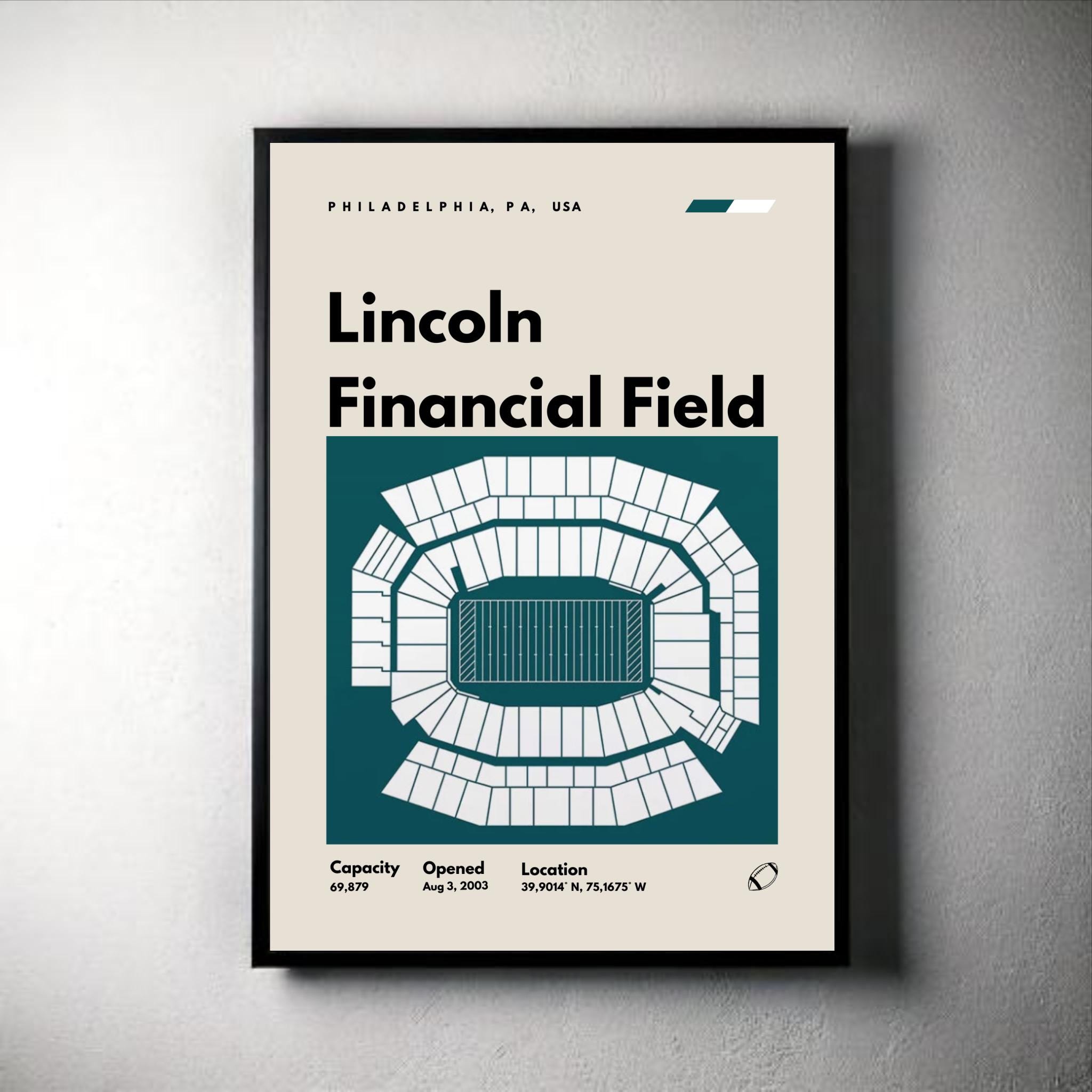 Philadelphia Eagles Poster, Lincoln Financial Field Stadium Print, Mid Century Modern Football Wall Art, Bedroom and Office Decor