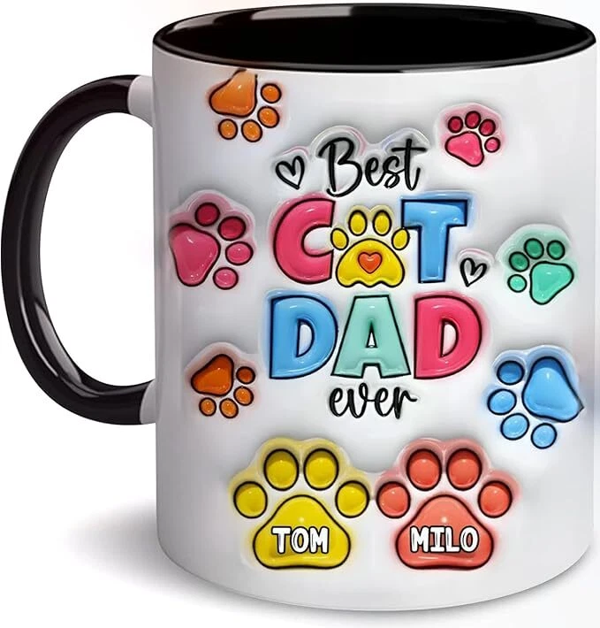 Custom Cat Dad Accent Mug Gift for Papa Cat Lovers Coffee Cup Father’s Day