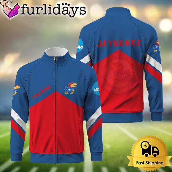 NCAA Kansas Jayhawks Logo Custom Standing Neck Zipper Jacket