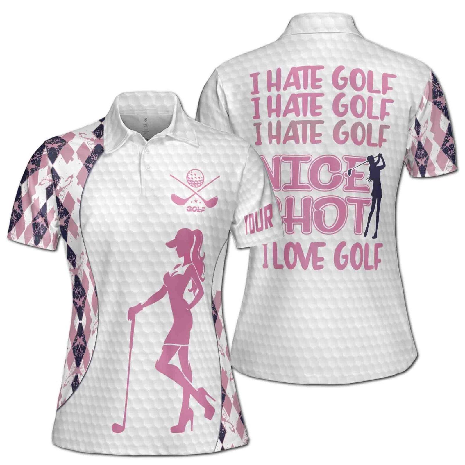 Women's Polo Shirt - Custom Name I Hate Golf Nice Shot I Love Golf