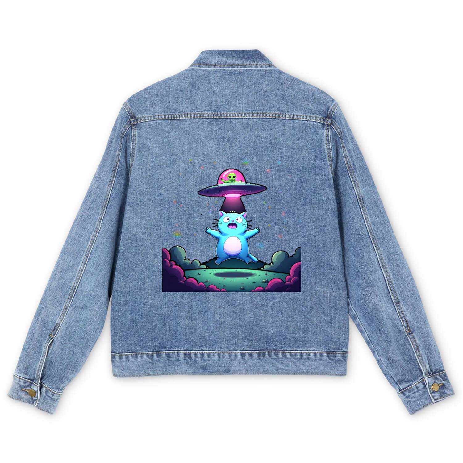 Alien Cat Abduction Art Men's Denim Jackets