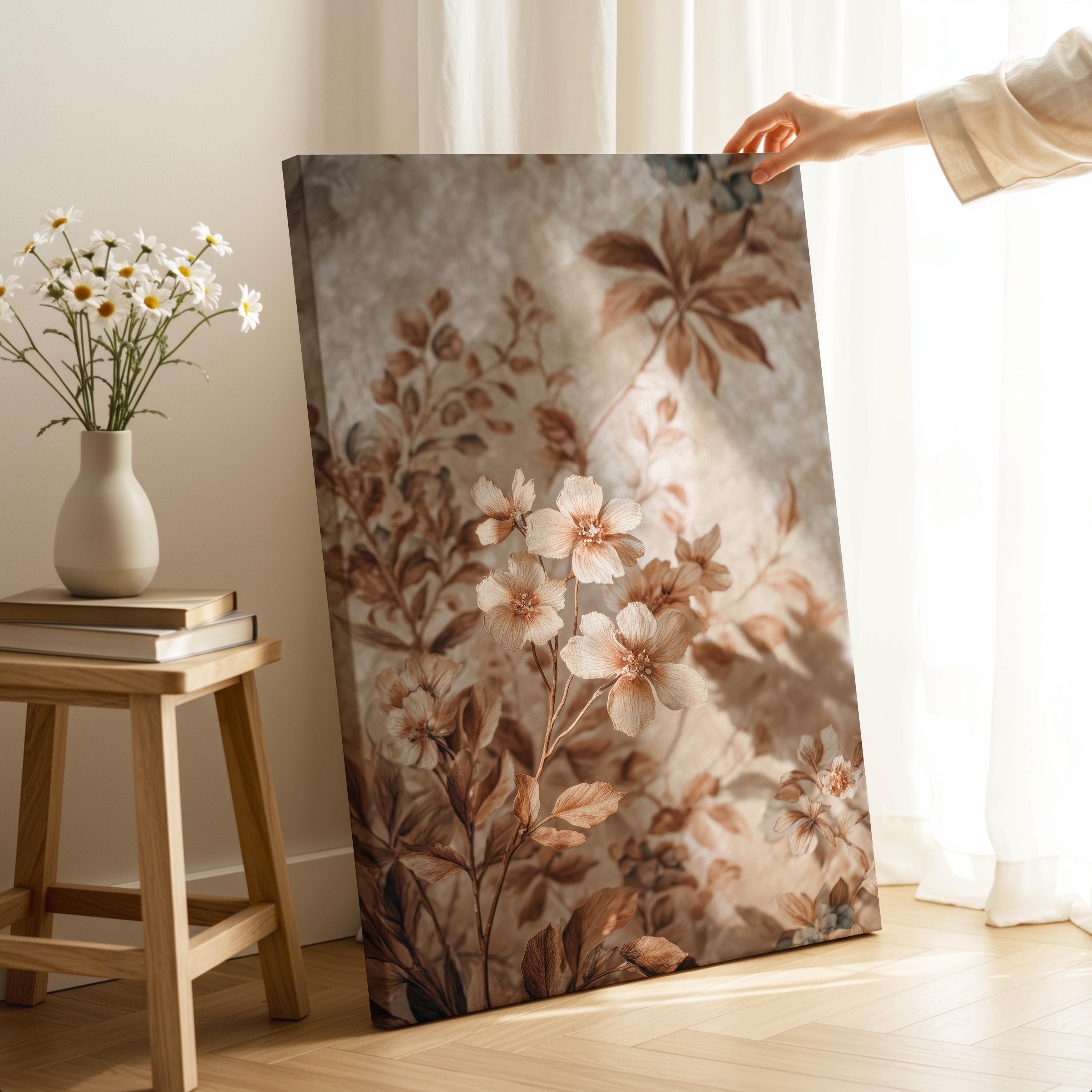 Vintage Floral Canvas Wall Art Neutral Botanical Flower Cottagecore Home Decor