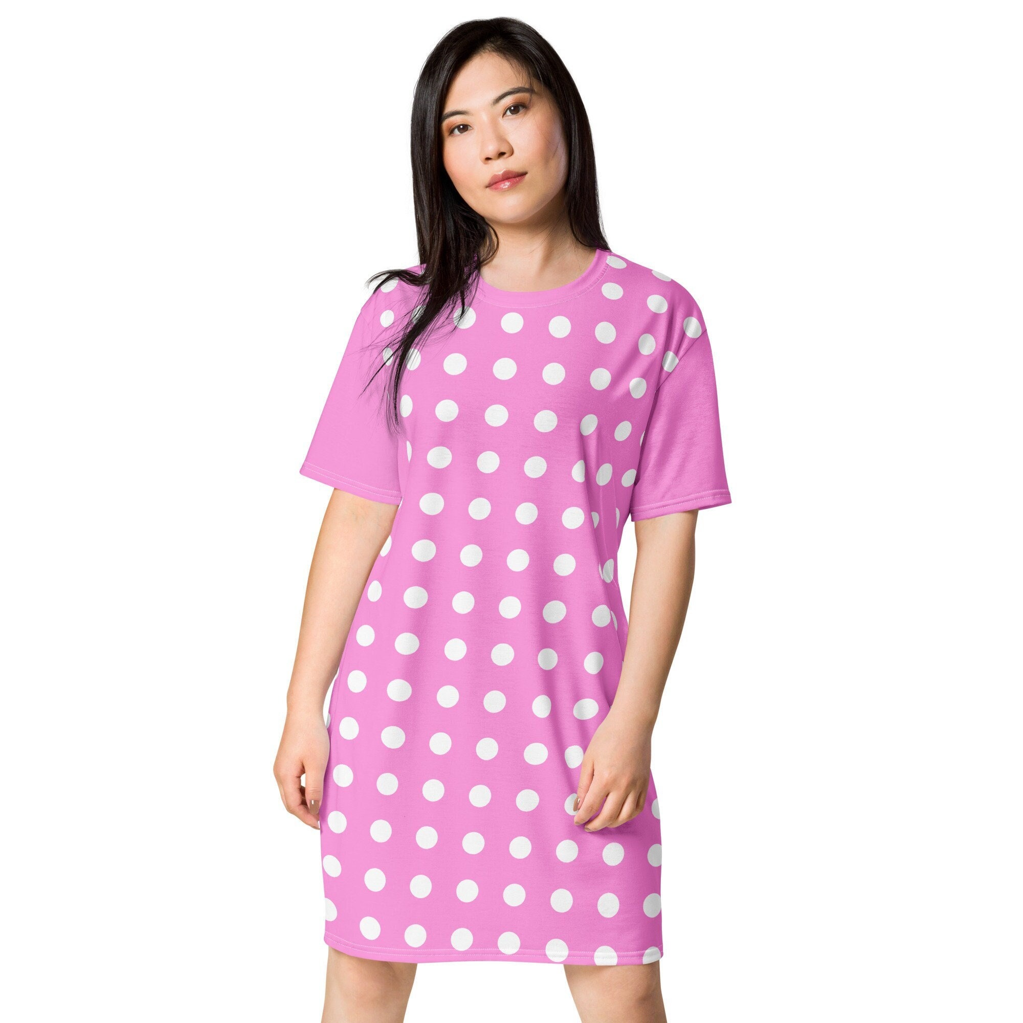 Pink and White Polkadot T-Shirt Dress,