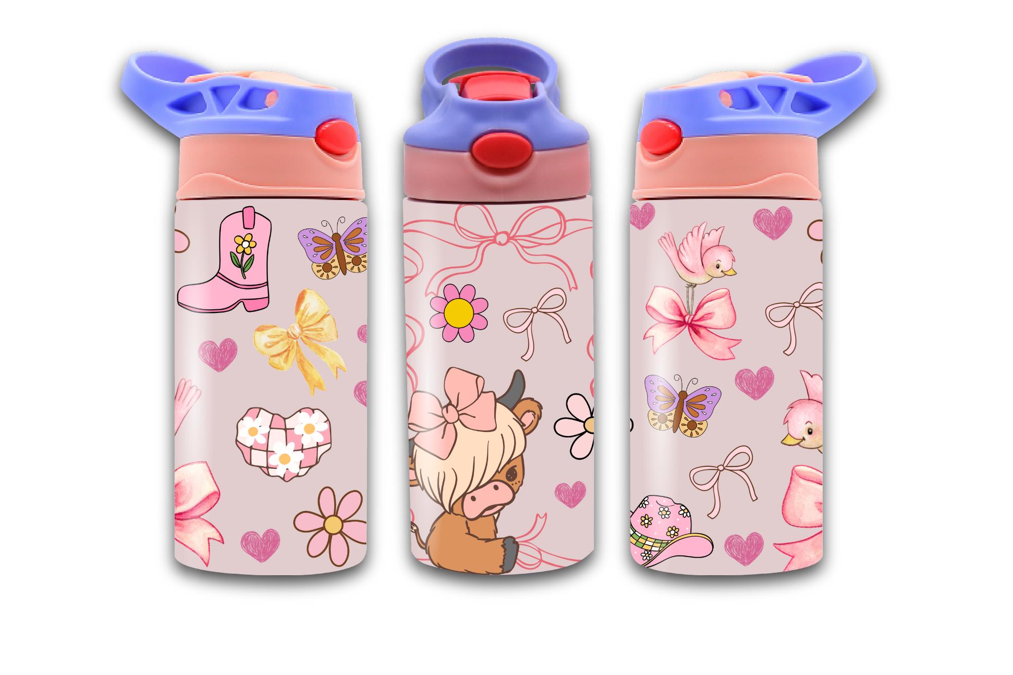 Highland Cow 12 oz Tumbler Wrap, Kids Straight Tumbler Design, Sippy Cup Flip Top