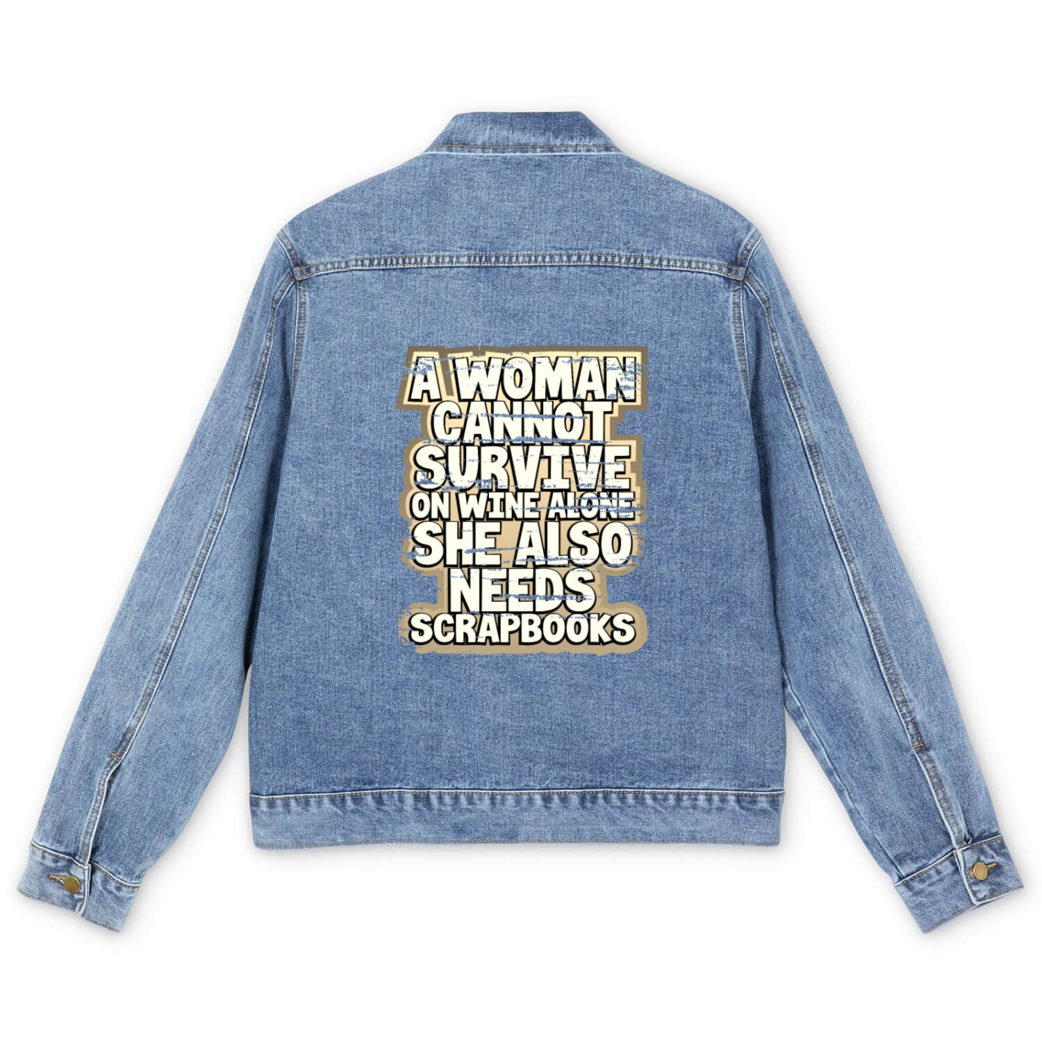 Scrapbooker Gift Woman Can't Survive Wine Alone Men's Denim Jackets