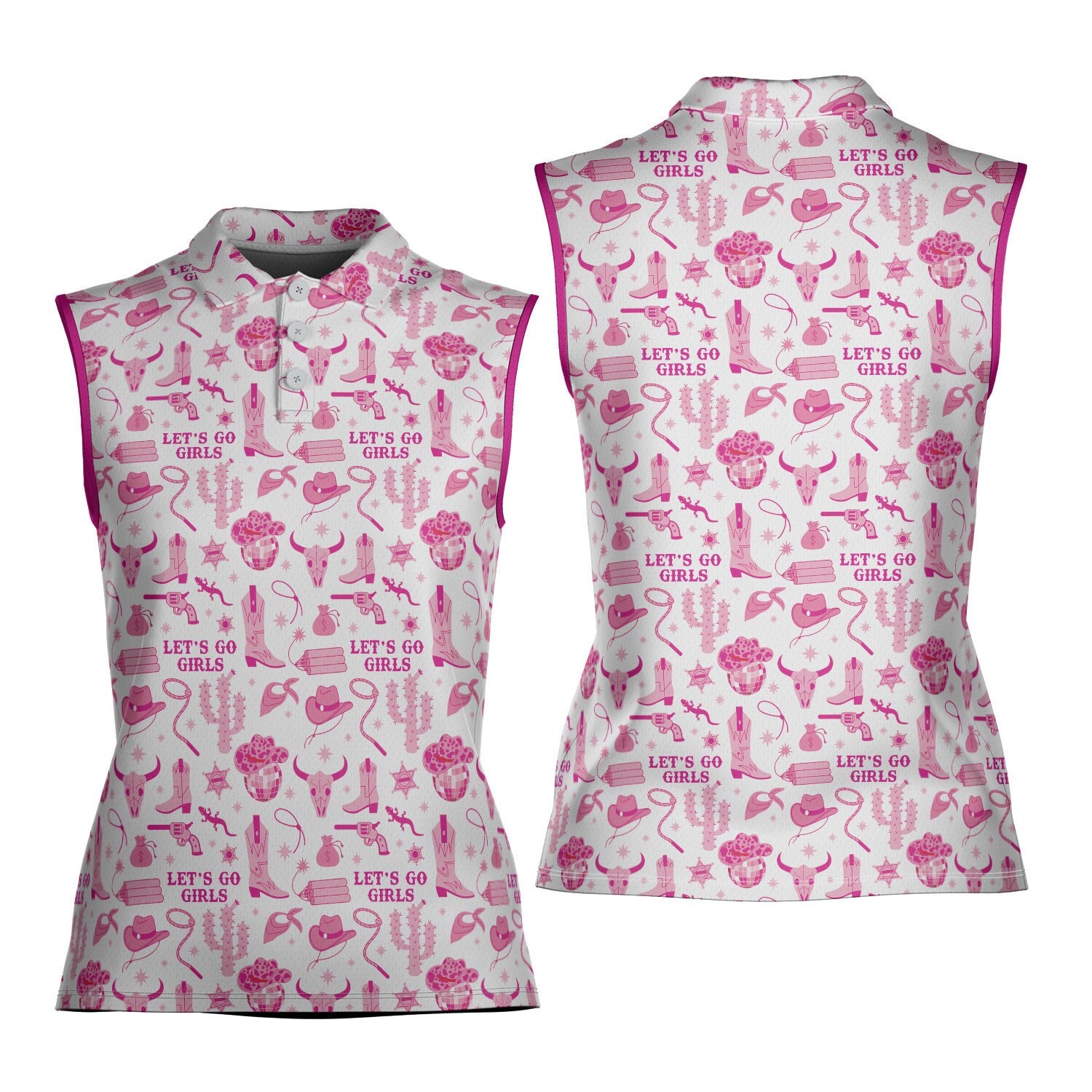 Let's Go Girls Western Golf Polo Shirt, Pink Cowgirl Sleeveless Polo Shirt, Cute Golf Shirt For Women, Gifts For Western Cowgirl, Golf Lover