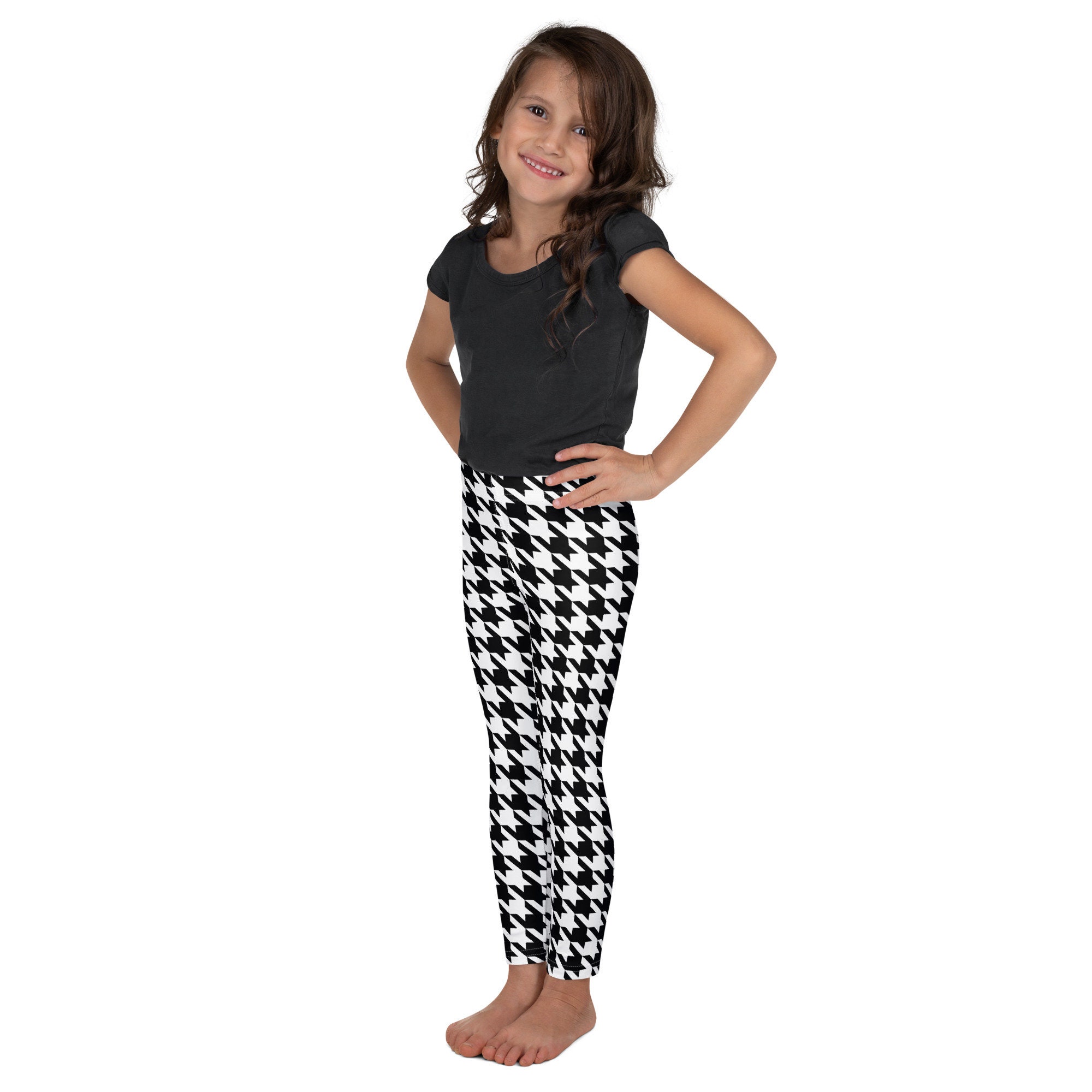 Chef Goofy Kids Yoga Leggings Black and White Houndstooth Pattern