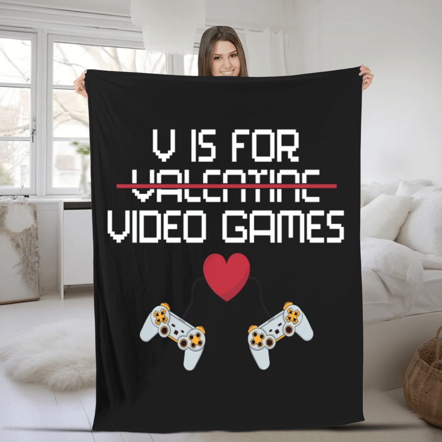 V is for video games on valentine day Fleece Blankets