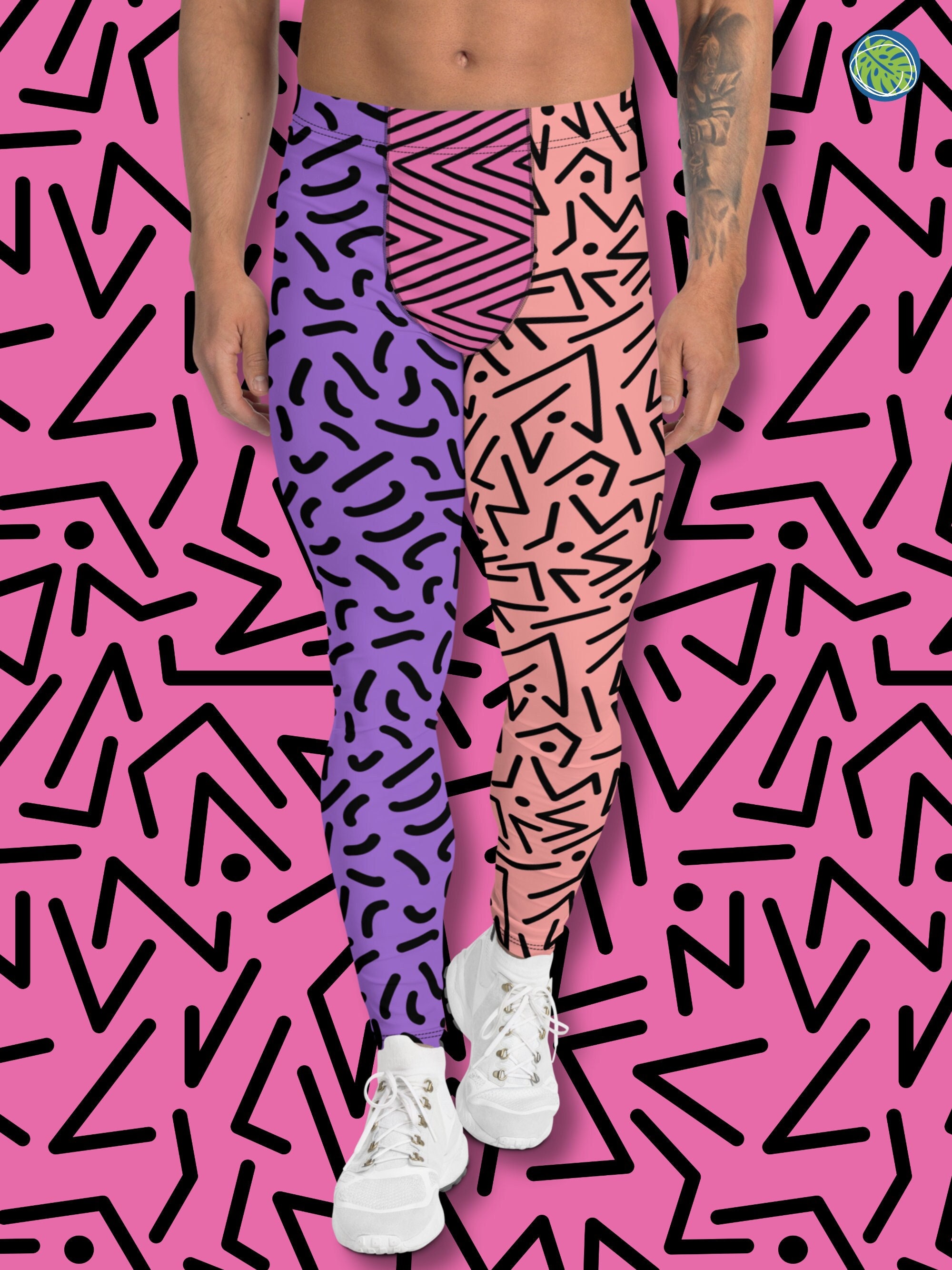 Memphis Style Men's Leggings | Color Block Spandex Gym Tights