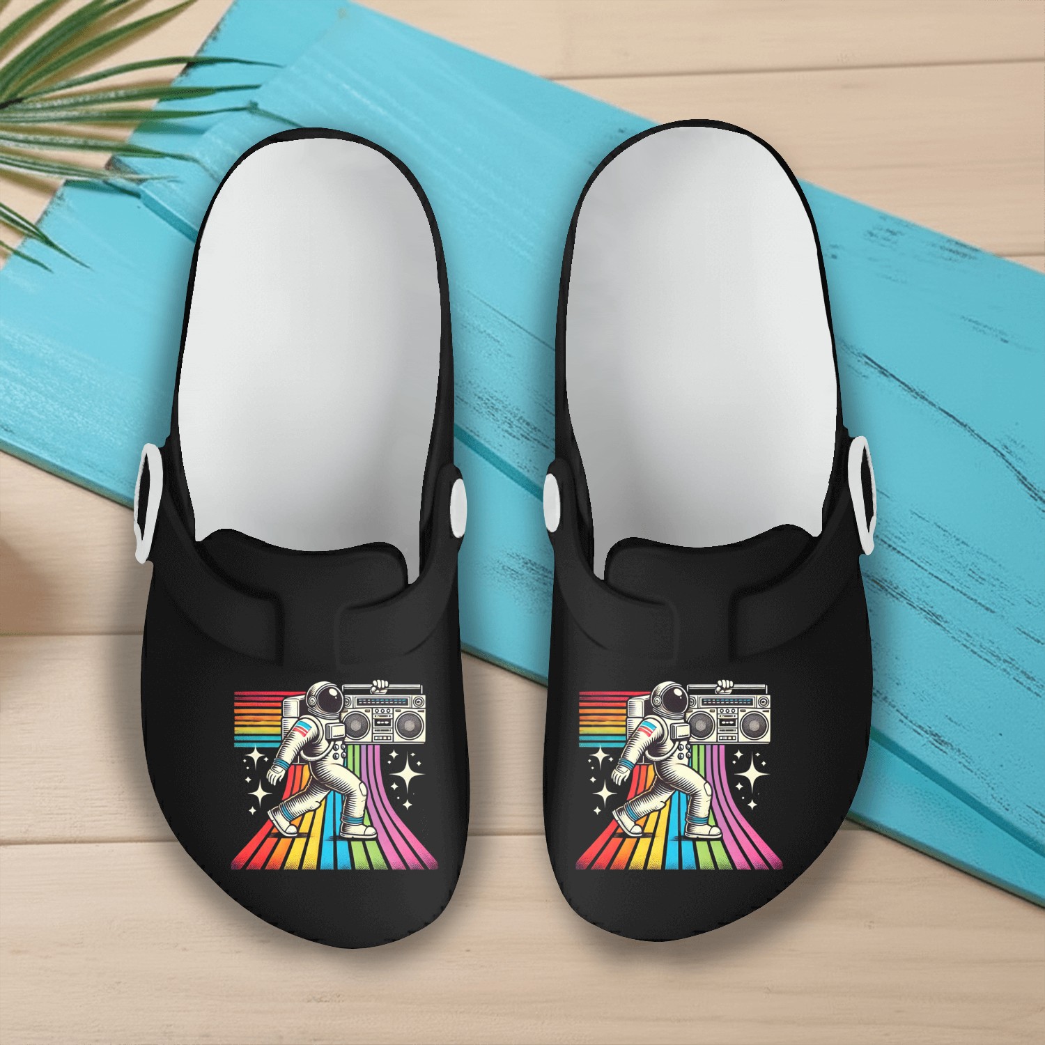 Astronaut with Boombox Slip On Clogs
