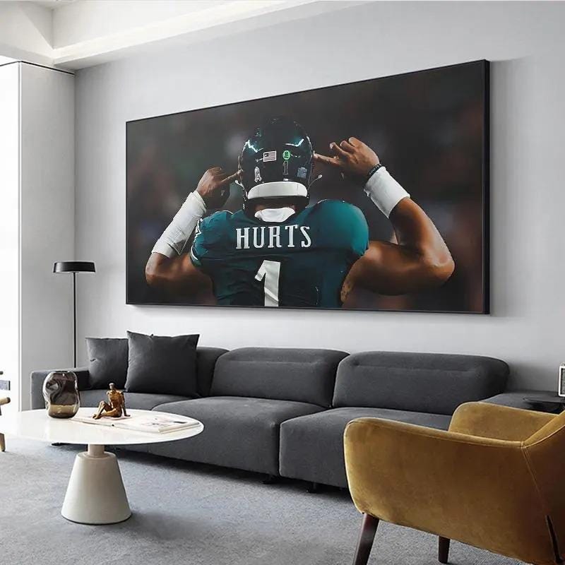 Jalen Hurts Canvas Wall Art Football Poster Philadelphia Eagles Decor for Man Cave or Sports Room Decor