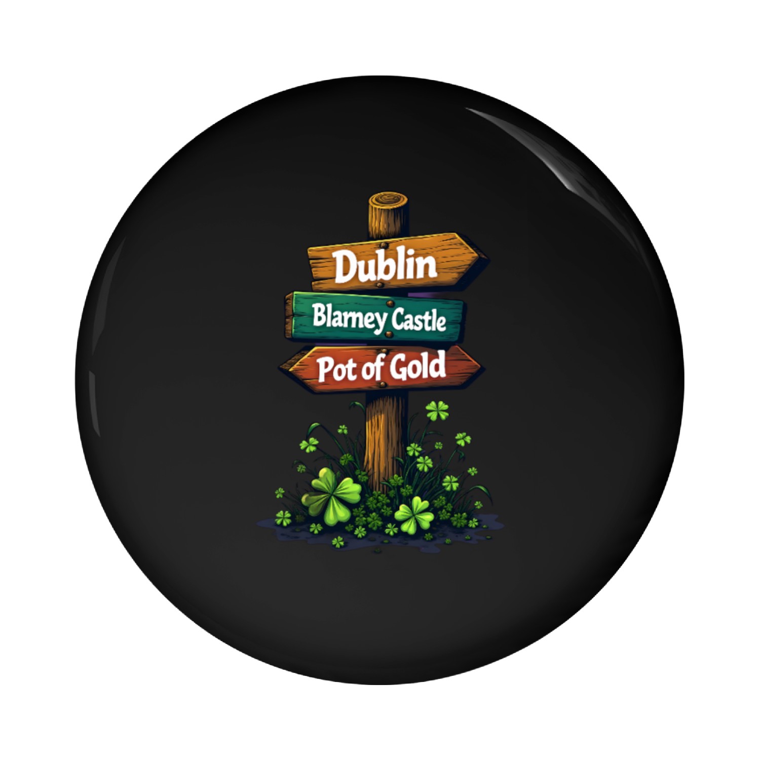 Irish Signpost Pin Buttons – Dublin, Blarney & Pot of