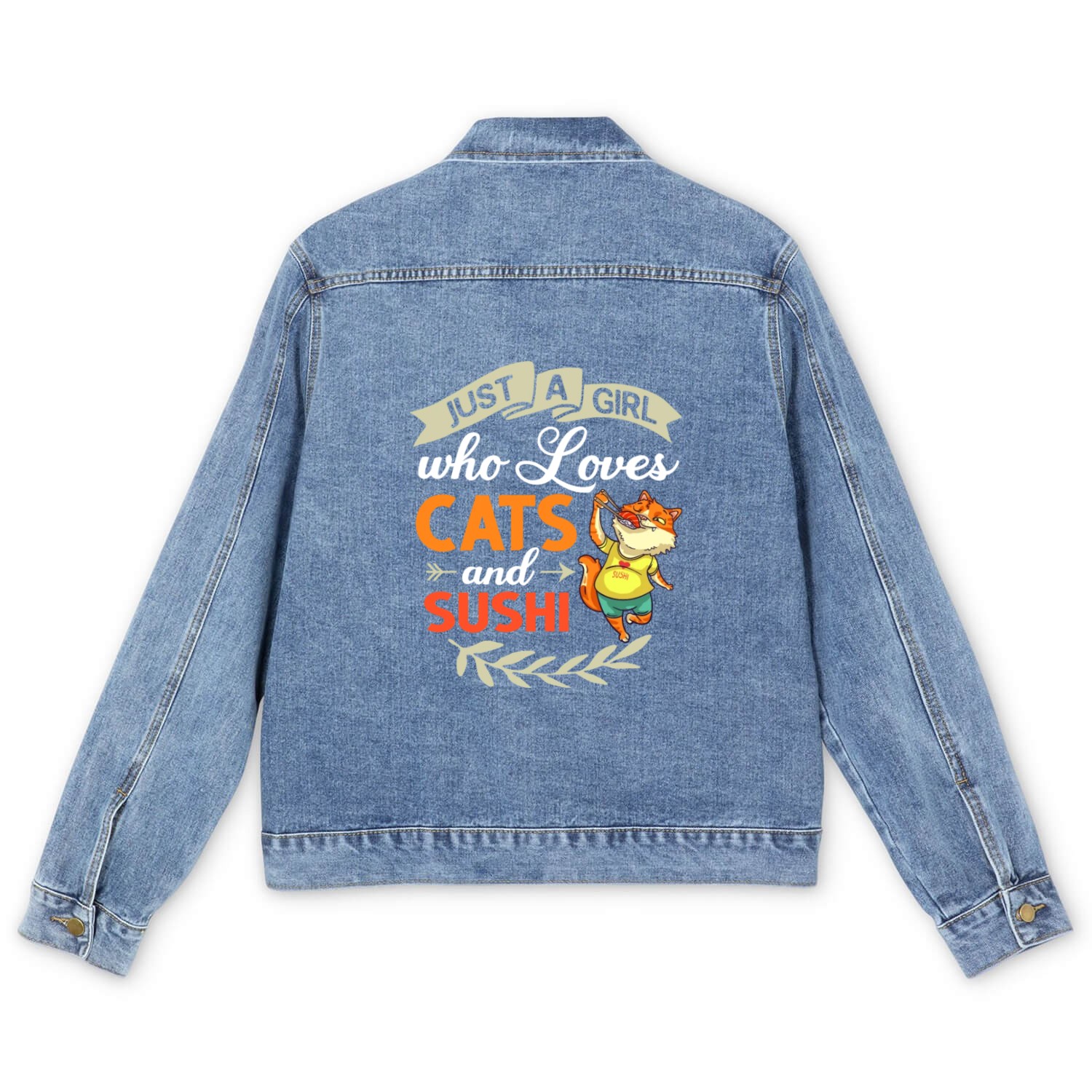 Cat Sushi Japanese Rice Roll Nigiri Bowl Maker Men's Denim Jackets