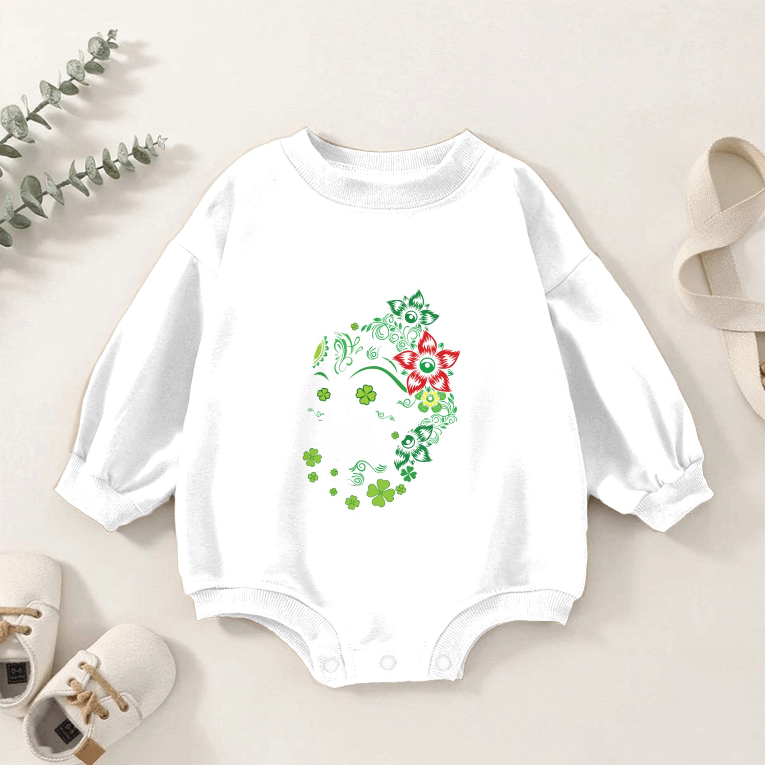 Sugar Bone Floral Shamrock Saint Patrick Day Baby Romper Sweatshirts