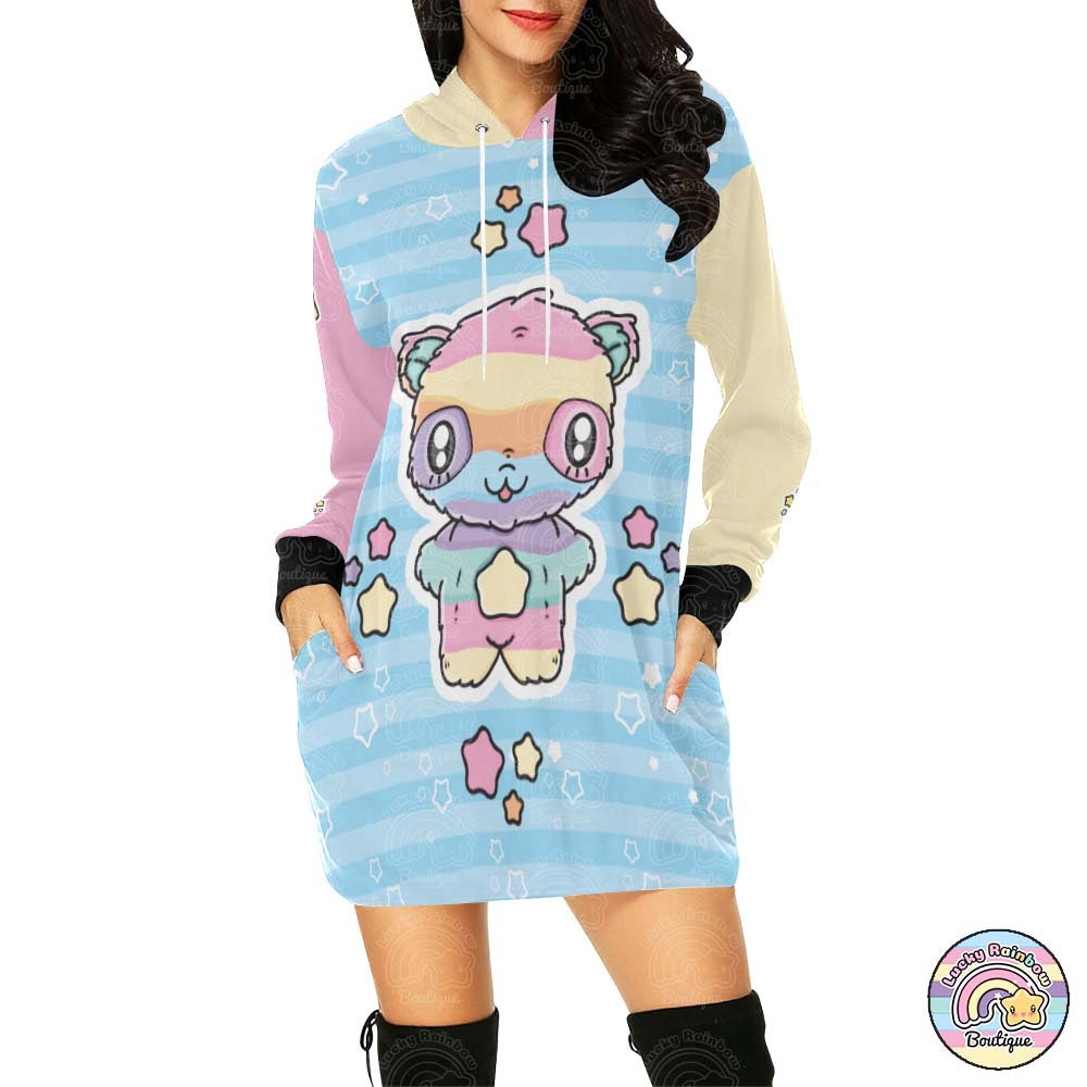 Rainbow Panda Sweater Dress, Kawaii Clothes, Pastel Oversized Sweatshirt, Cute Bear Jumper, Fairy Kei Clothing, Anime Shirt, Panda Gifts