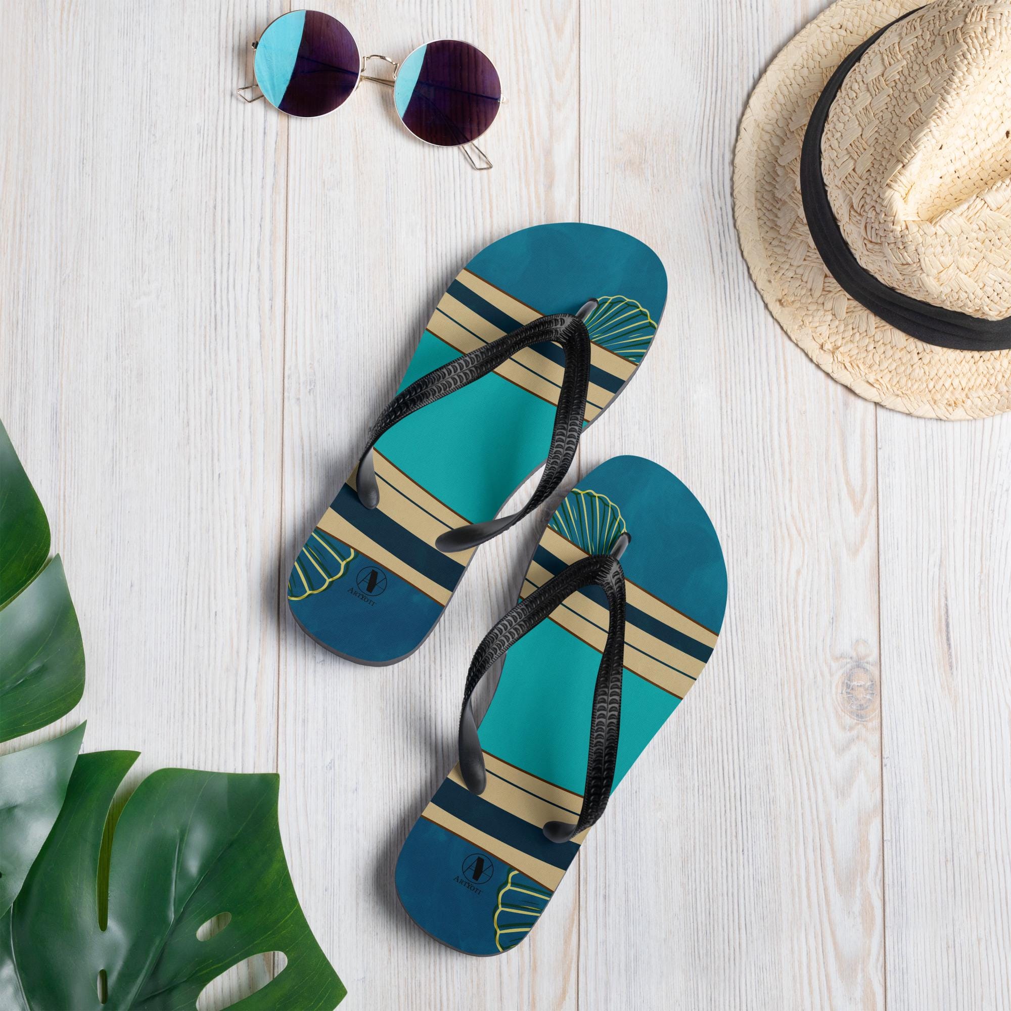 Womens Artistic Flip-Flops "Mare Chic" Coastal Design Artyoti