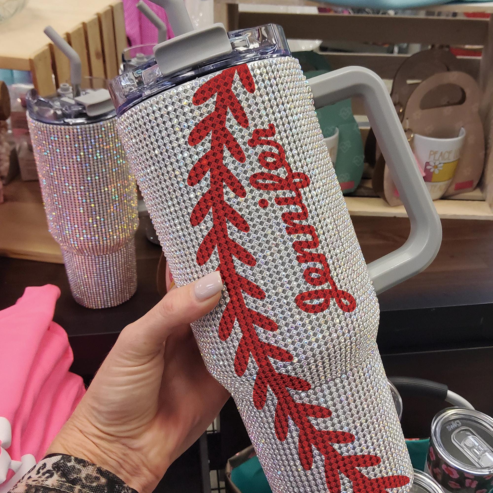 Personalized Baseball Rhinestone Tumbler 40oz, Custom Name Baseball Bling Cup, Game Day Baseball Studded Tumbler, Baseball Softball Lovers