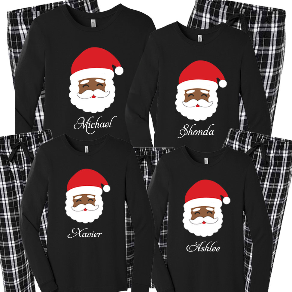 Black Santa Claus Family Pajamas, Merry Christmas Matching Family Pajamas, Christmas Gift, Family Matching Sleepwear