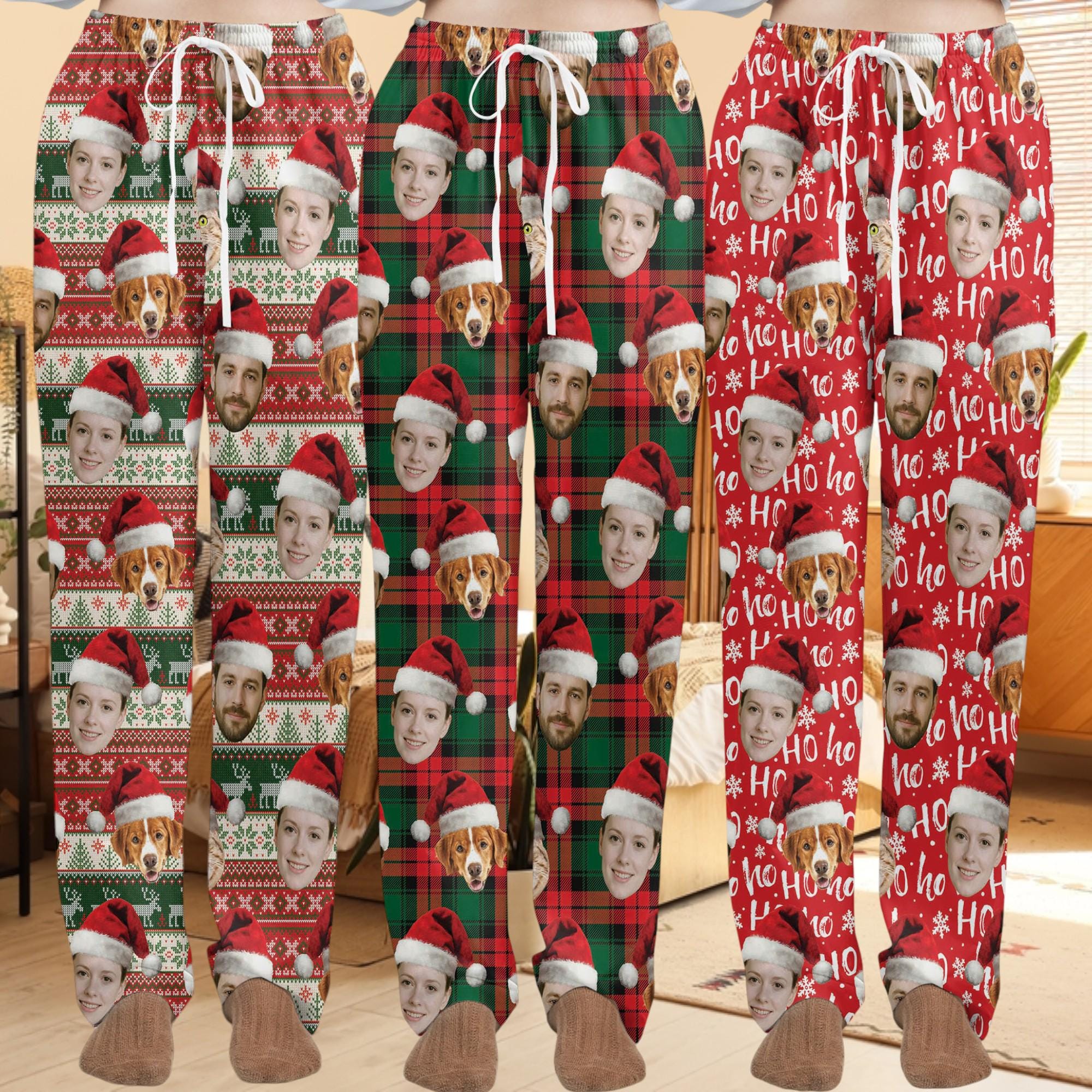 Custom Face Christmas Pajama Pants for Women, Men, Kids – Personalized Family Holiday Pajamas