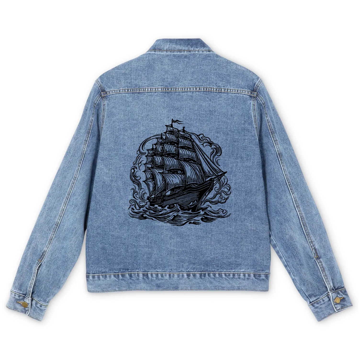 Old Cruise Ship Elegant Sailing Ship Men's Denim Jackets