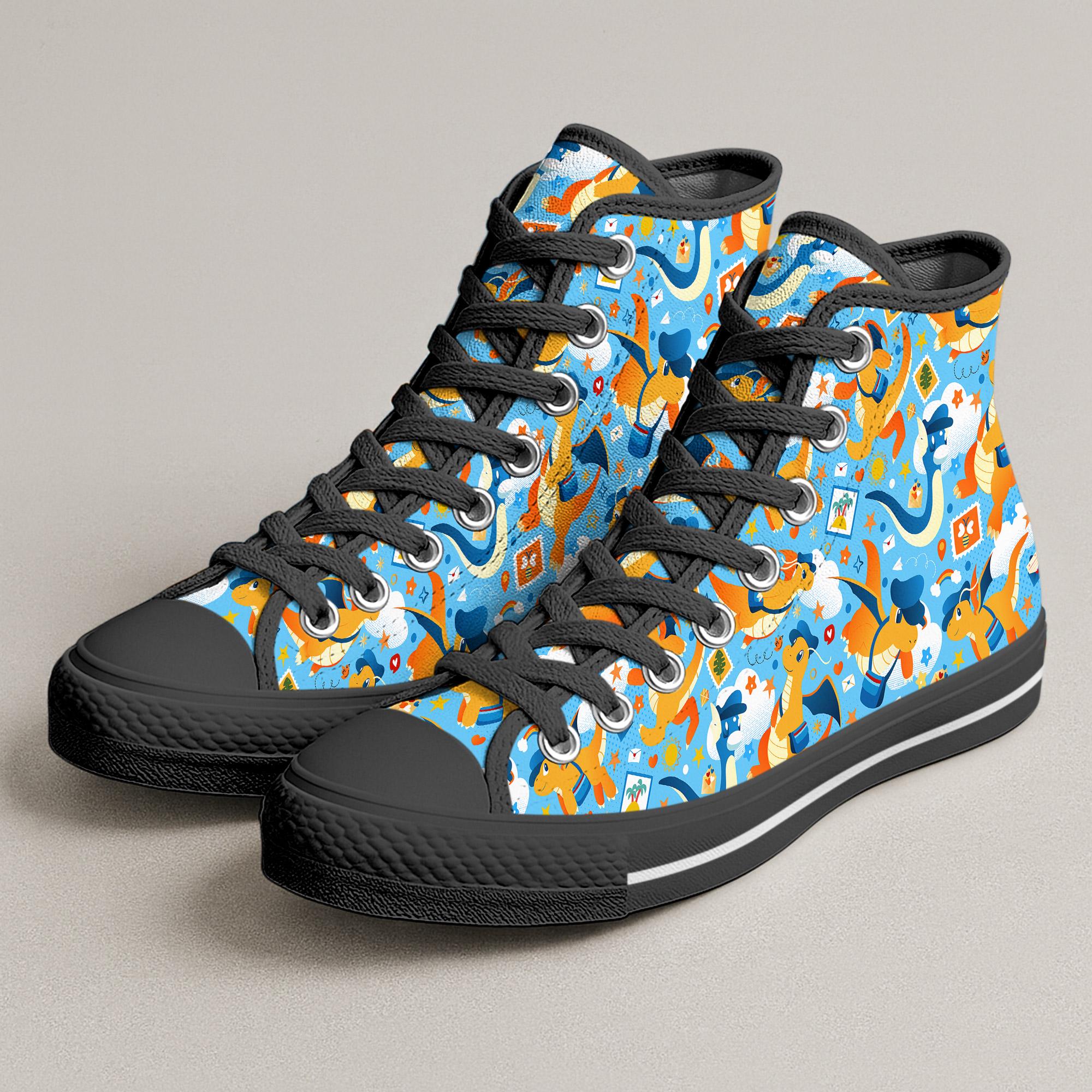 Dragonite High Top Shoes, Cute Dragonite Pattern Sneakers, Anime Shoes, Dragonite Shoes Gifts