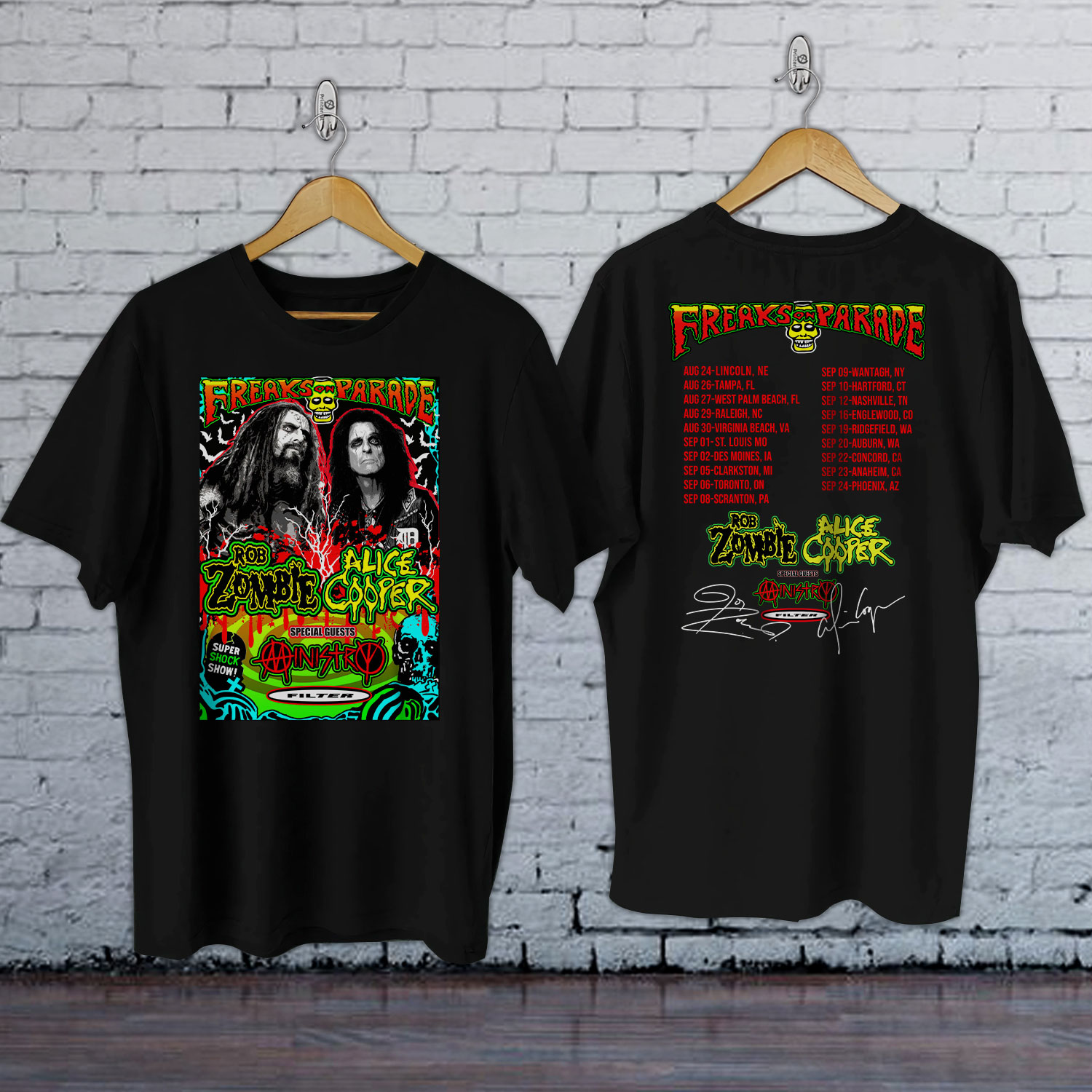 Hot Rob Zombie Alice Cooper Freaks On Parade Tour Shirt