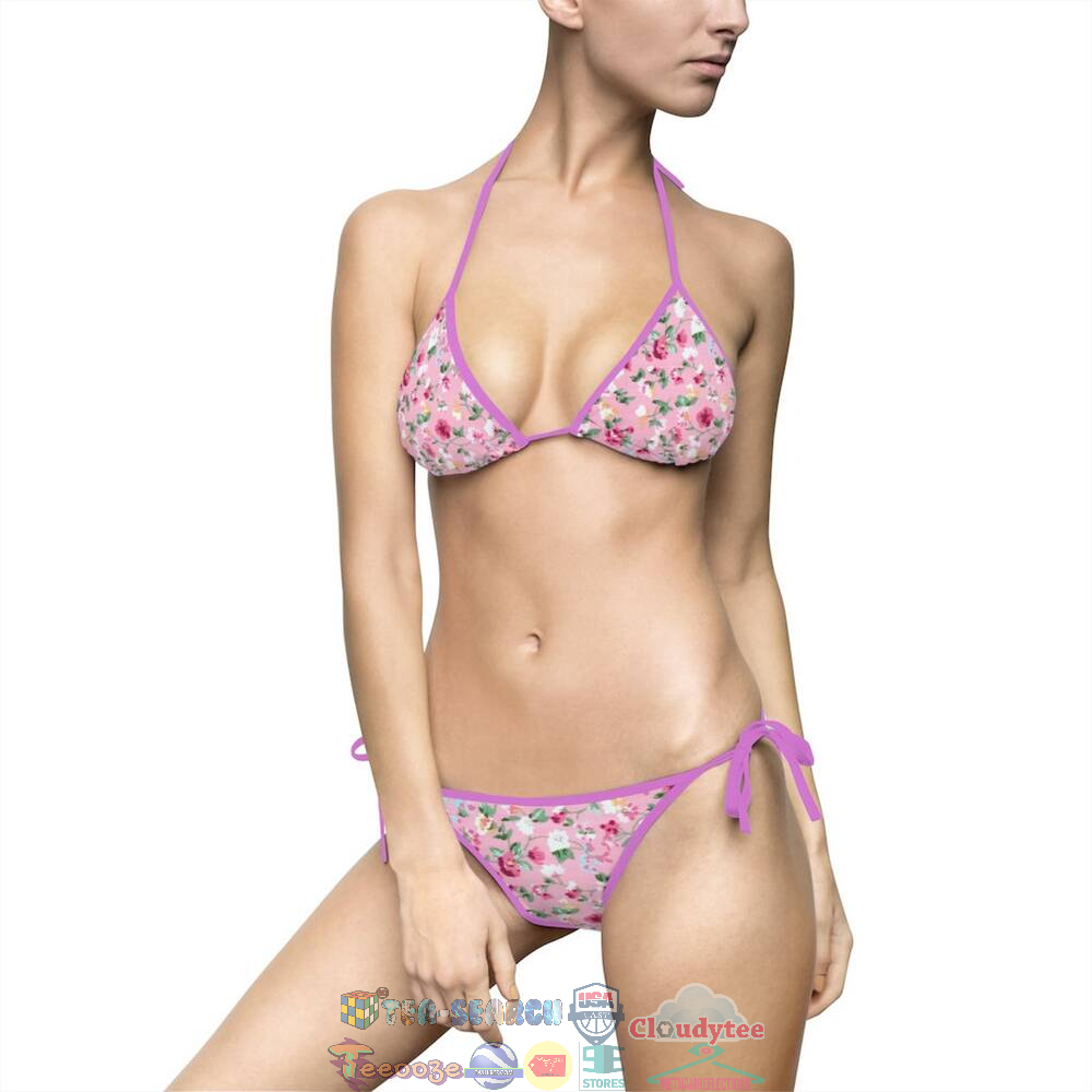 Women's Floral Pink Two Piece Sling Bikini Set Beach Swimsuit