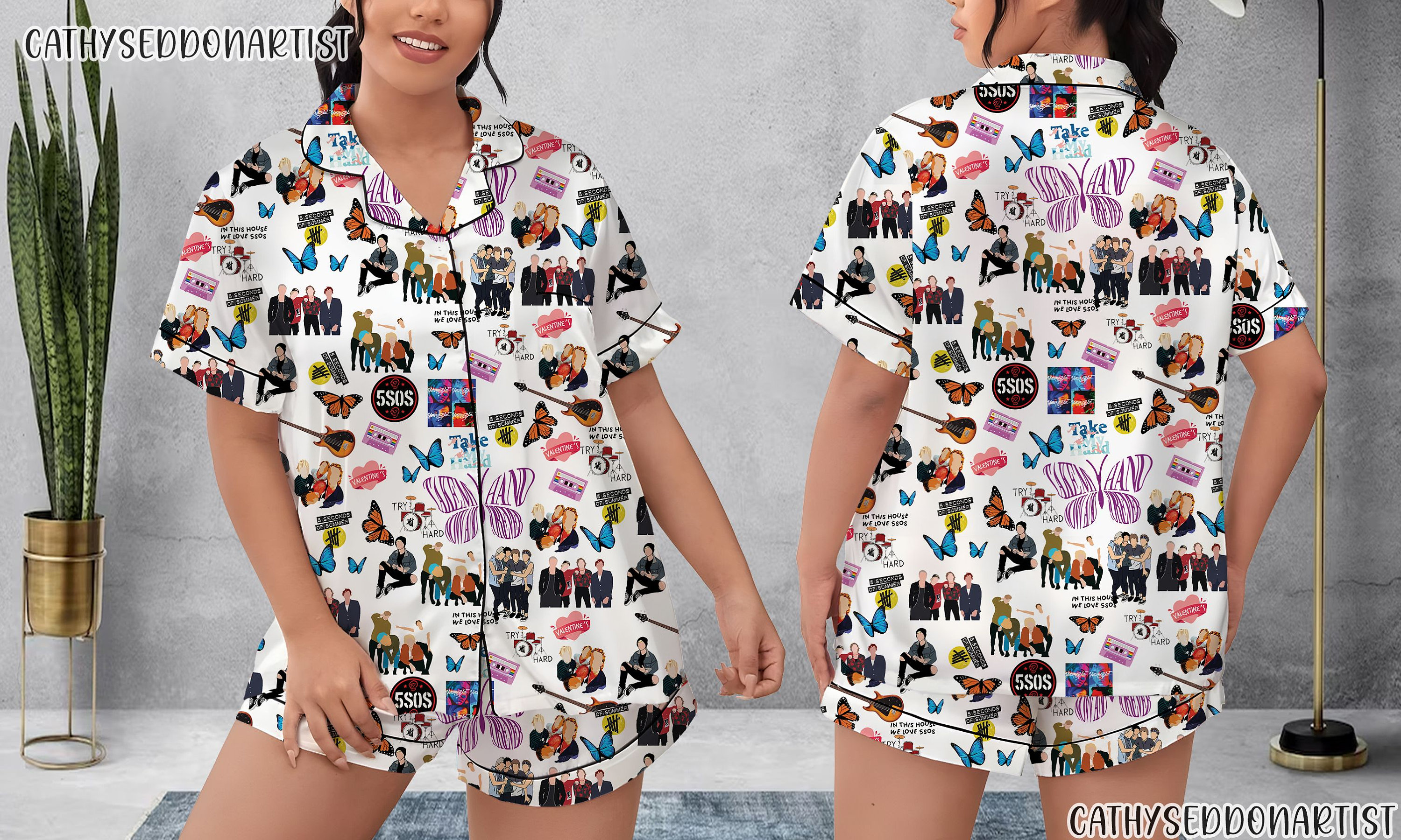 5 Seconds of Summer Pajamas Short Set, 5SOS Pajamas Set, Holiday Pajamas Set, Pajamas Pants, Women Pajamas, Sleepwear Pyjamas