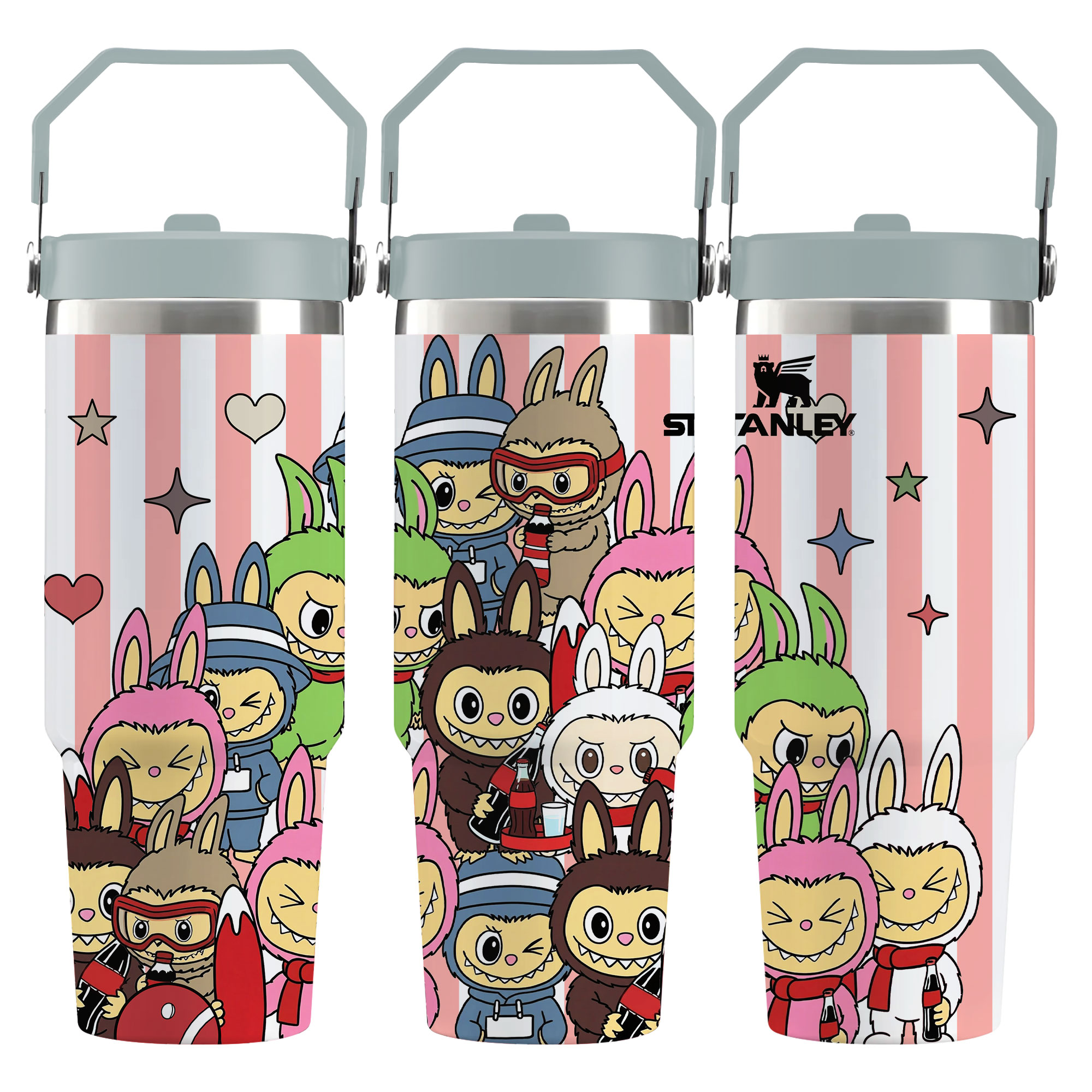 Limited Bunny Character x Colab Tumbler with Handle, Cute Monster Doll 30oz Flip Straw Tumbler, Trending Gift 2025, 30oz Tumbler Mug