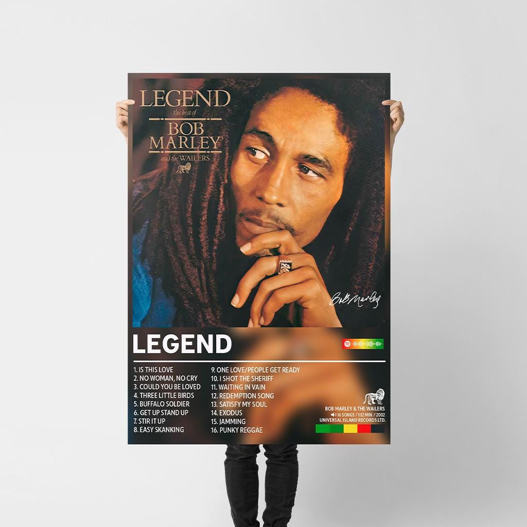 Music Poster Bob Marley Legend Reggae Album Art for Home or Studio Decor