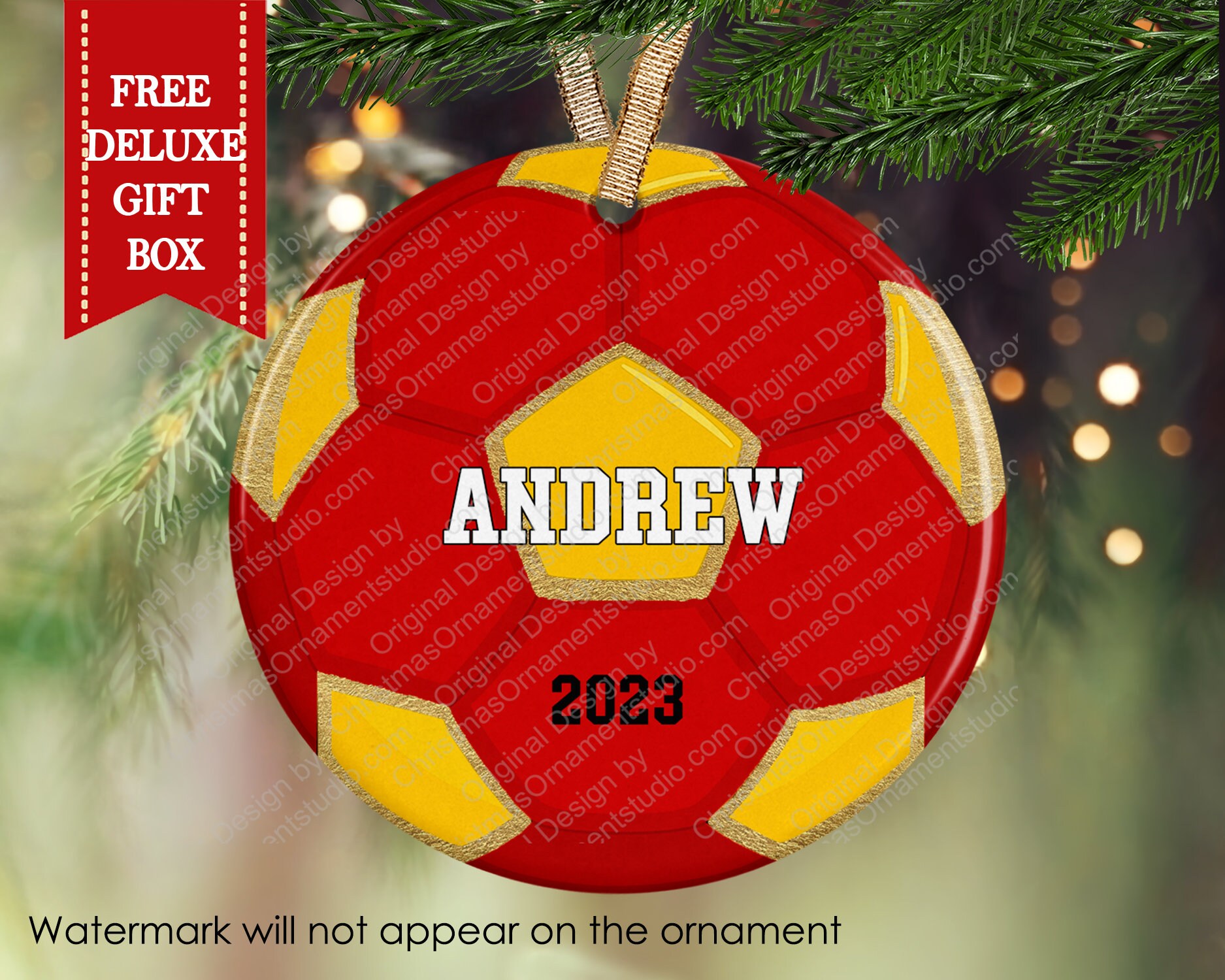 Red Soccer Christmas Ornament-Sport Christmas Ornament-Personalized Soccer Ornament-Soccer gift