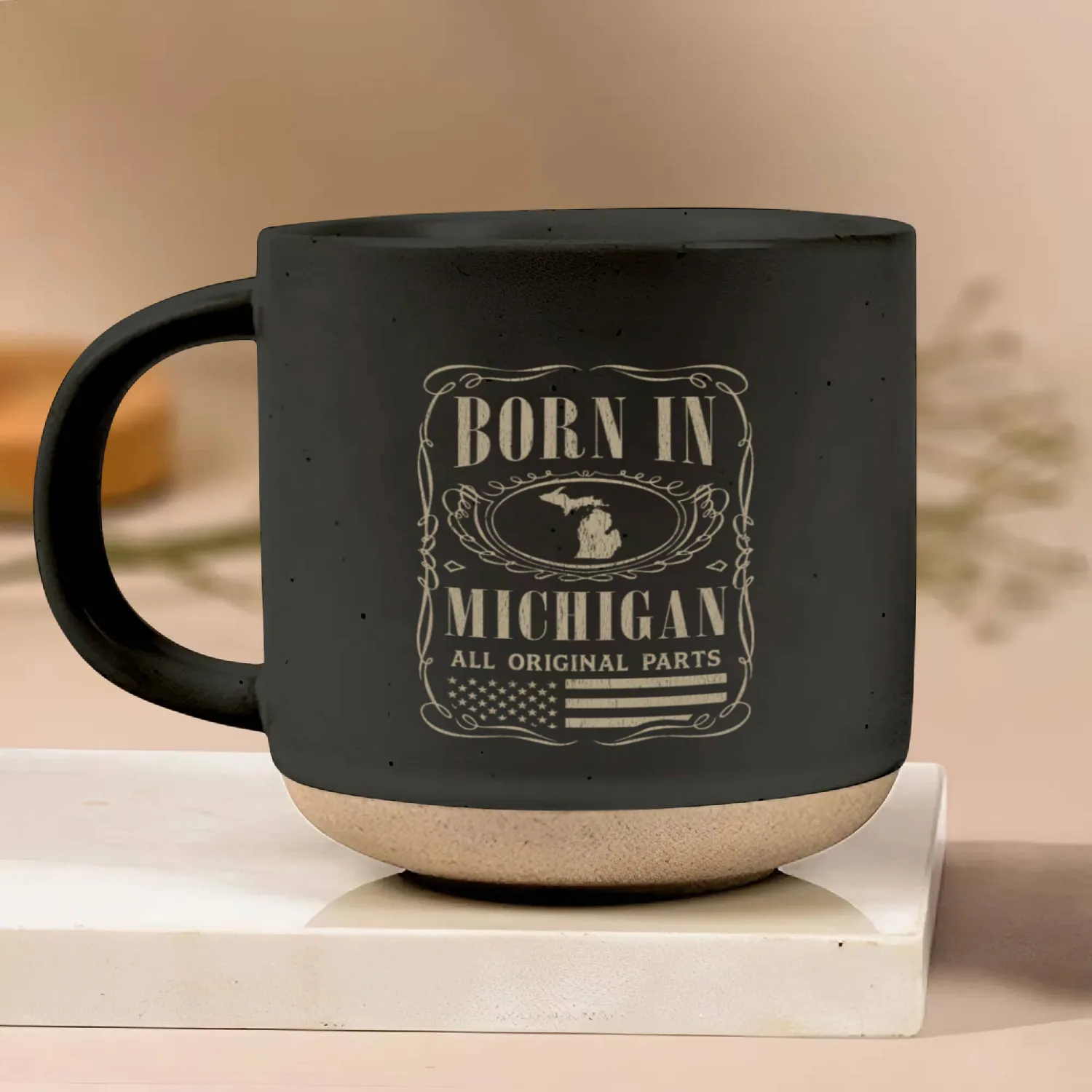 Vintage America US States Born Michigan Pottery Mugs