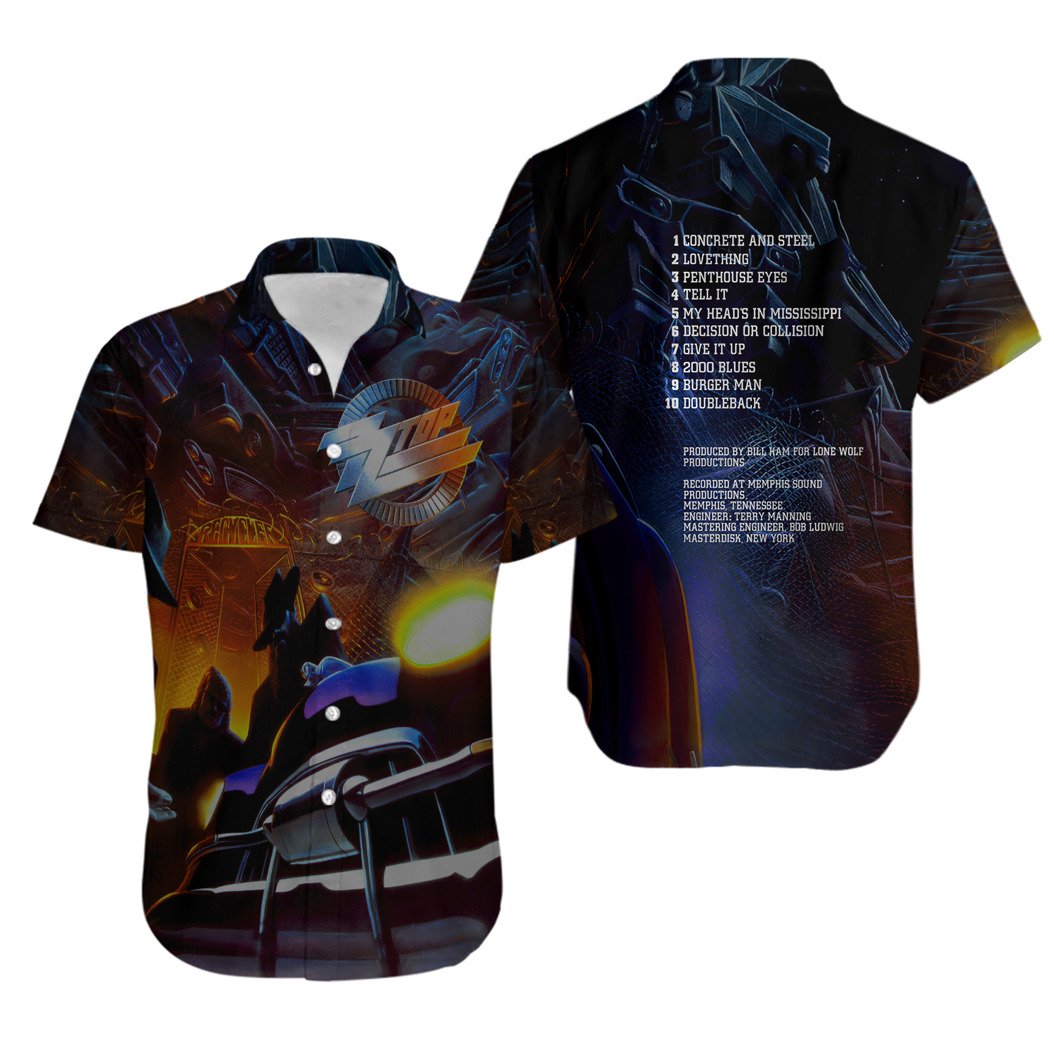 Rock Band ZZ Top Recycler Hawaiian Shirt Button Down Music Lovers Size