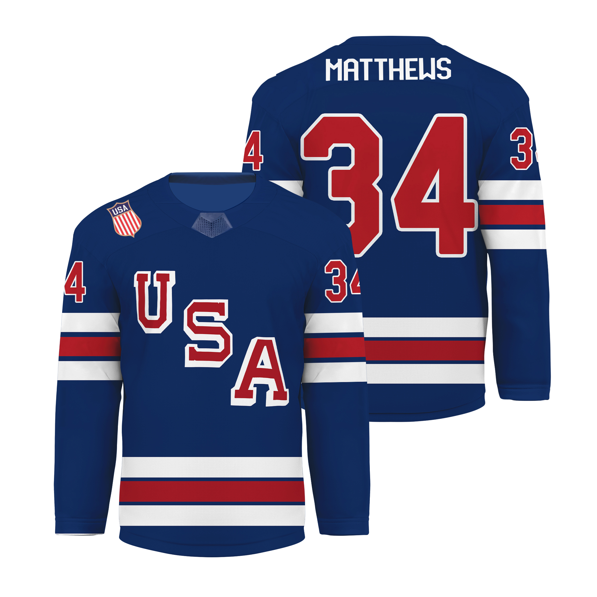 Men's #34 Matthews Royal 2026 Home Replica All Stitched Hockey Jersey Sz S-6XL
