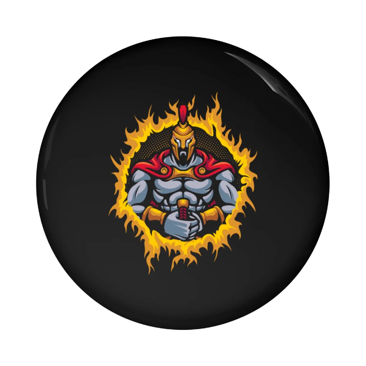 Spartan With Halftone Fire Background Pin Buttons