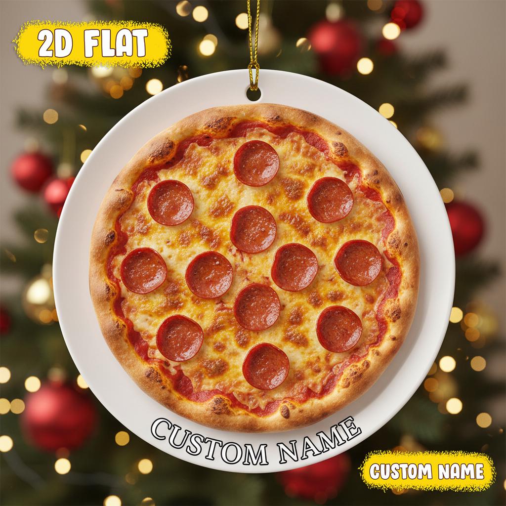 Personalized Pepperoni Pizza Ornament,| Funny Acrylic Xmas Tree Decor, Custom Name Pizza Plate Hanging, Fast Food Lover Holiday Gift Idea