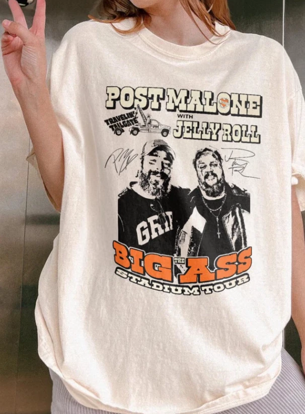 Post Malone Tour, Big Ass Stadium Tour 2025 short sleeve white shirt KV30120