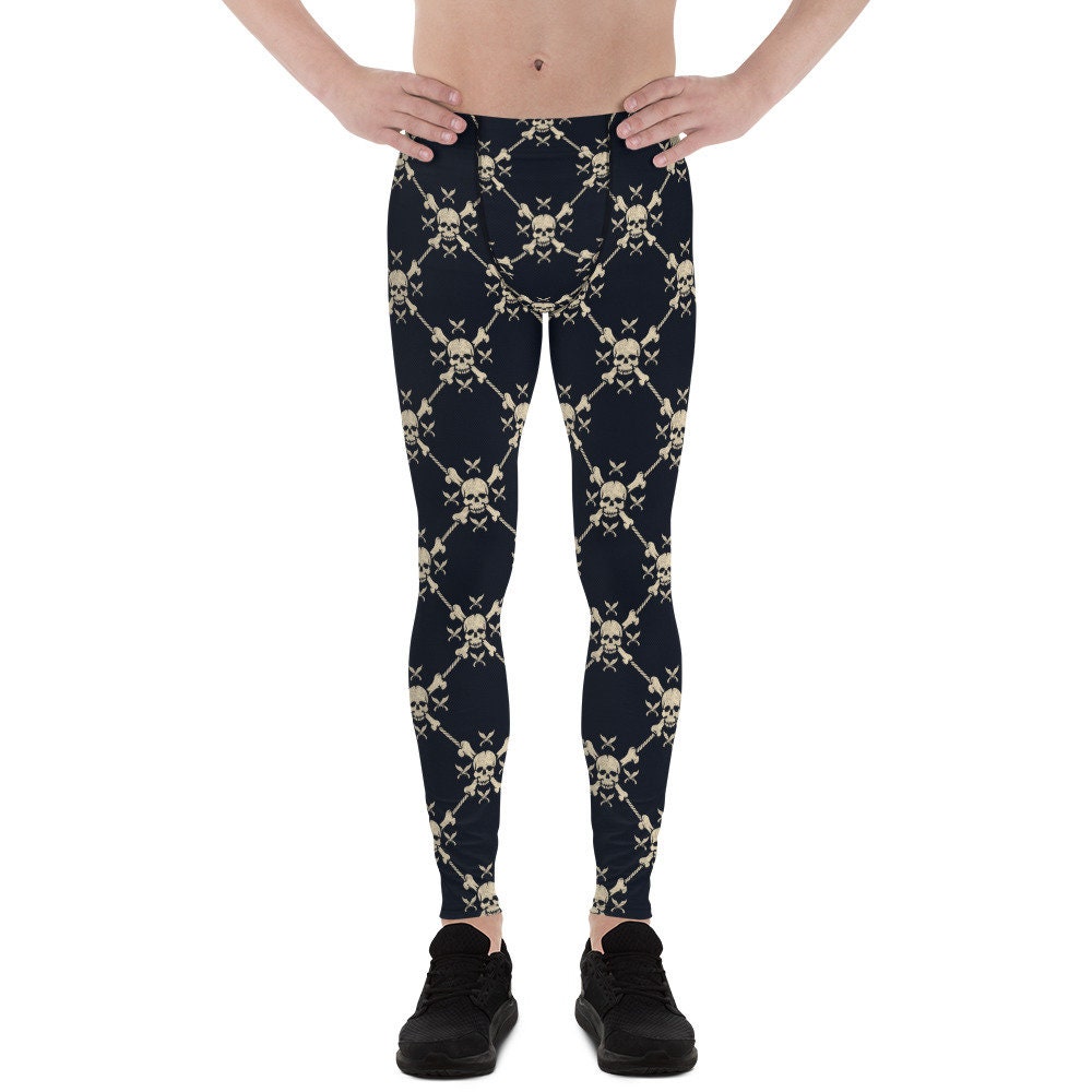 Mens Leggings - Meggings - Skull Print Leggings, Wear As Halloween Leggings