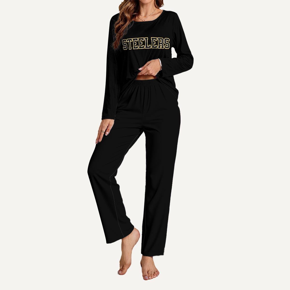 Steeler Football Pajama Set, Womens Long Sleeve Lounge Wear, Game Day PJs