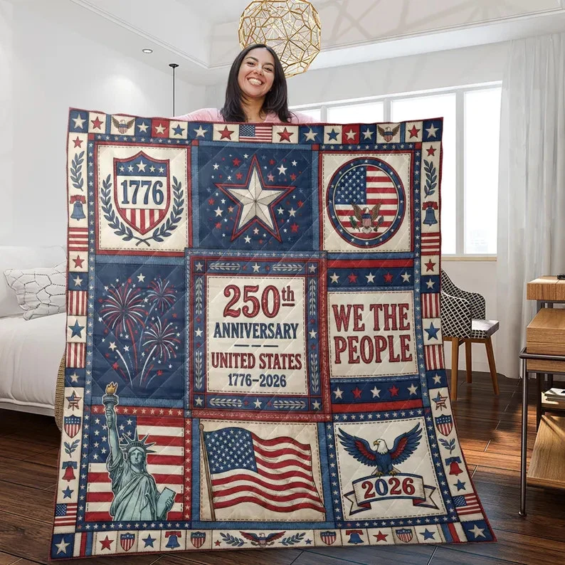 USA 250th Anniversary Blanket Patriotic American History Quilt