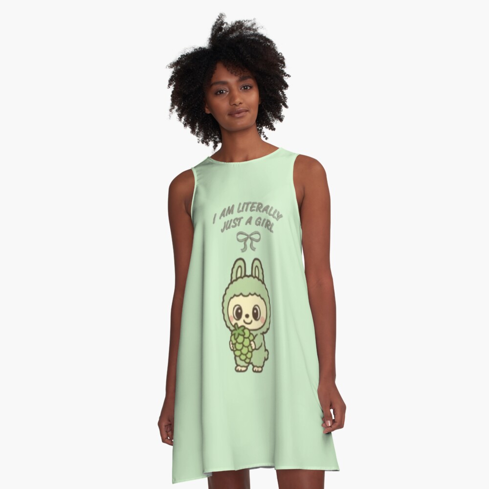 Green Grape ♥ Green Labubu Pop Mart The Monsters ♥ 'I am literally just a girl' A-Line Dress