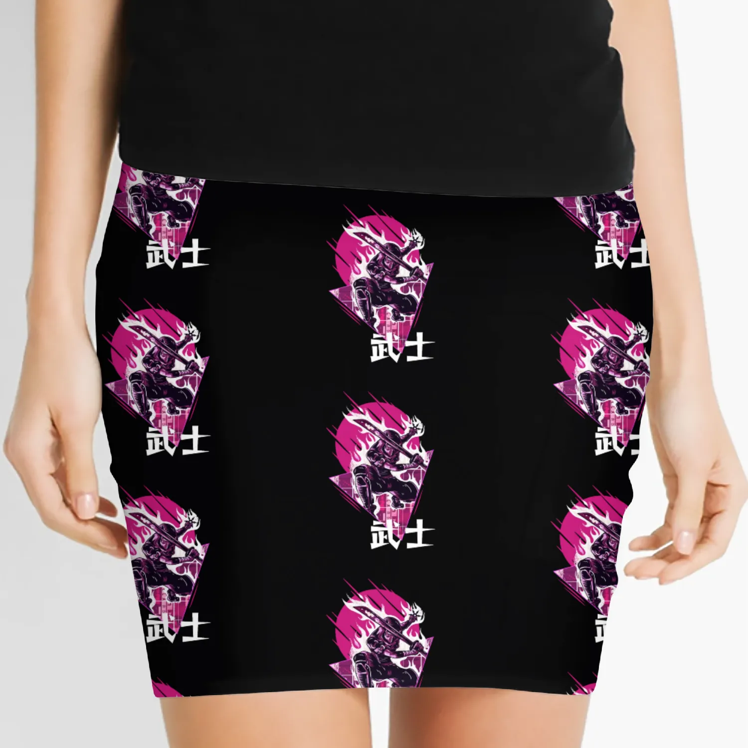 Ninja Samurai Flaming Sword Japanese Vaporwave Aes Women's Mini Skirts