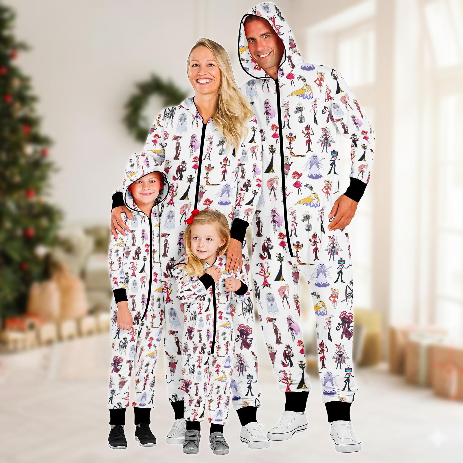 Cartoon Character Family Jumpsuit, Holiday Onesie Pajamas, Family Fleece Jumpsuit, Cartoon One-piece Pajama, Pajamas For Family, Gift F