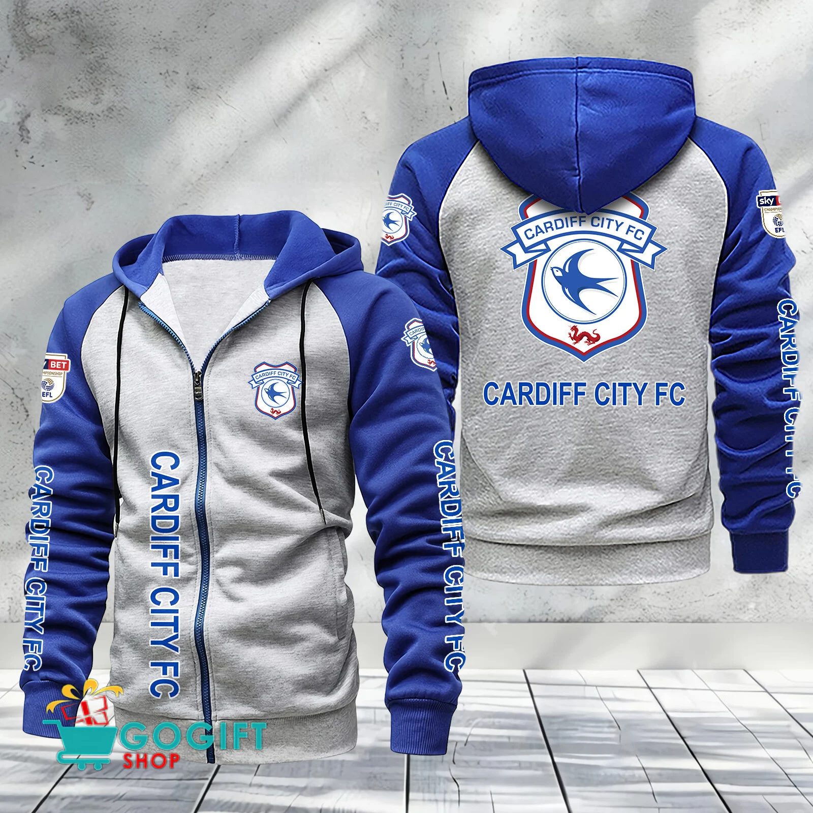 Cardiff City FC Sporty Style Raglan Zipper Hoodie