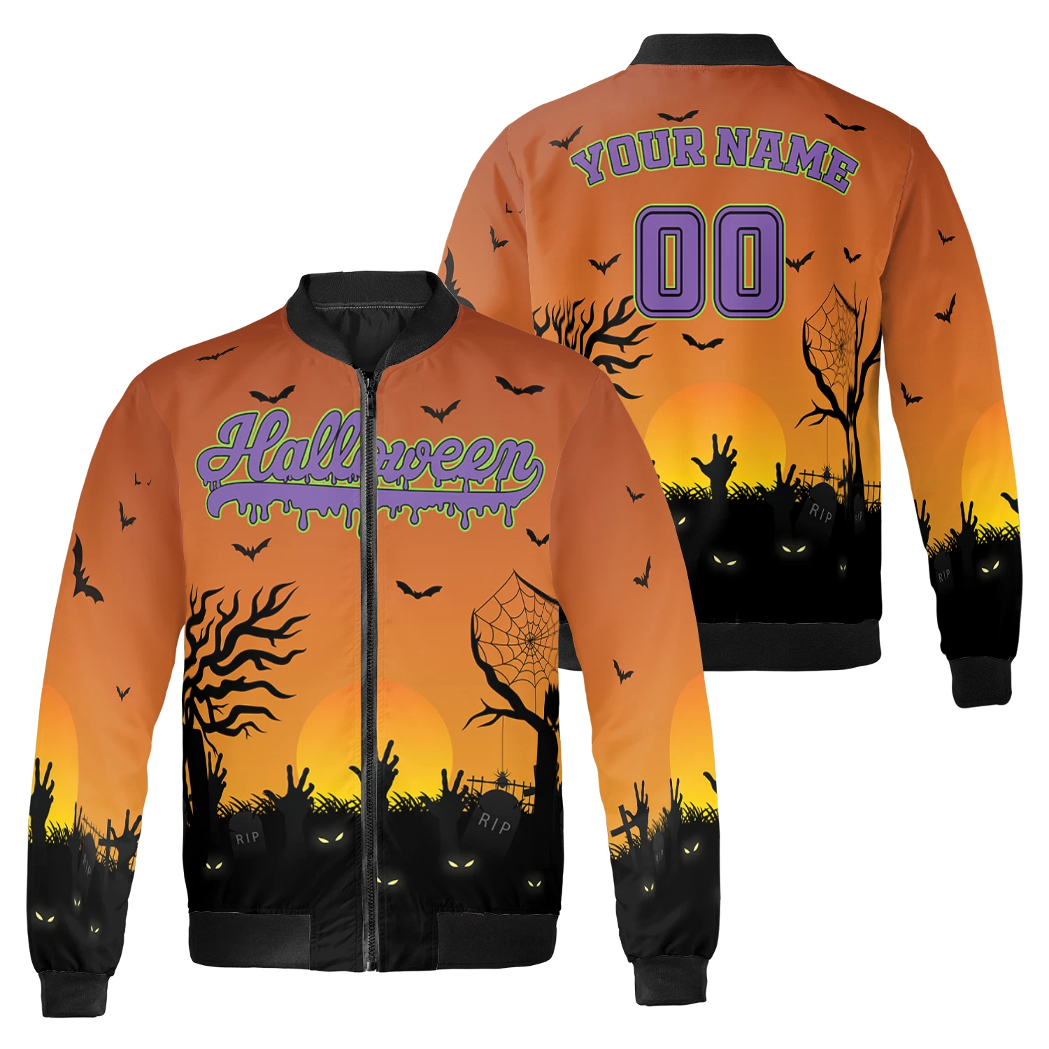 Personalized Halloween Pumpkin Spider Web Spooky Season Bomber Jacket