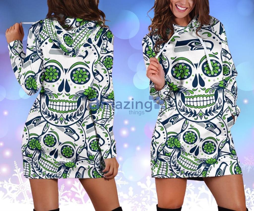 football Seattle Seahawks Skull Flower Green Women Hoodie Dress