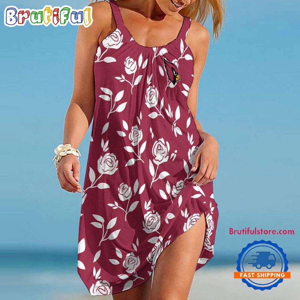 Arizonna Cardinals Rose Pattern Women’s Summer Beach Sling Dress